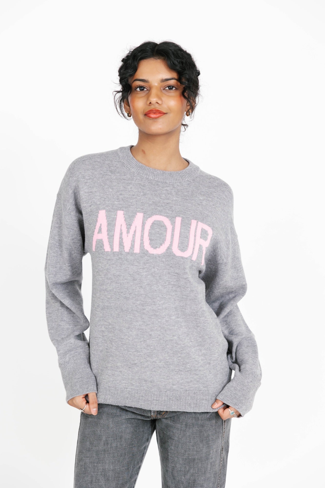Amour Sweater in Grey/Pink