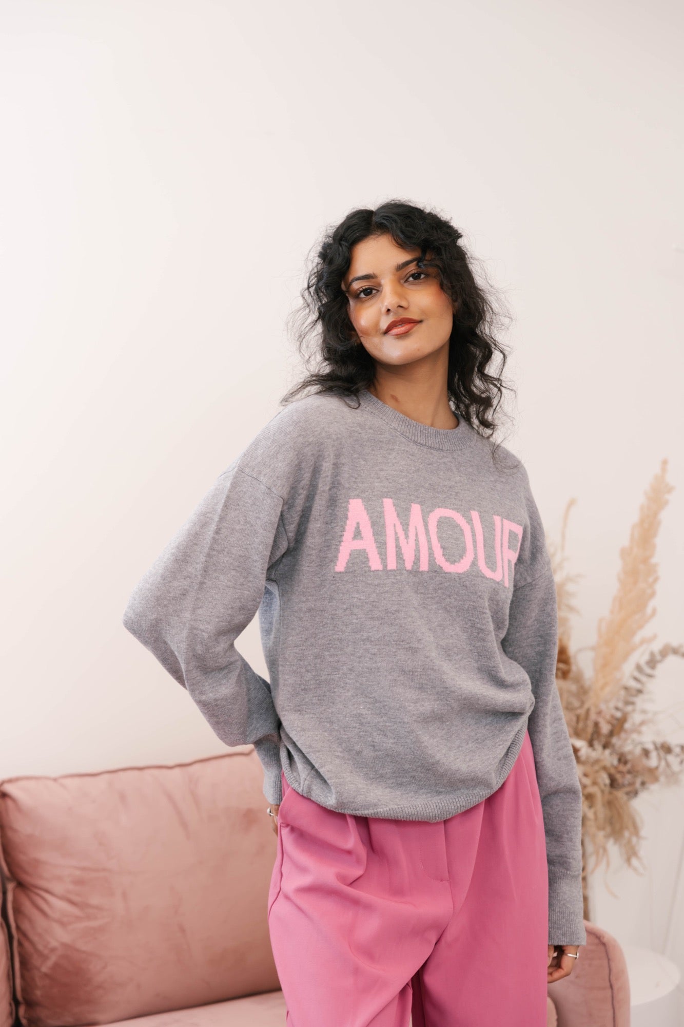 Amour Sweater in Grey/Pink