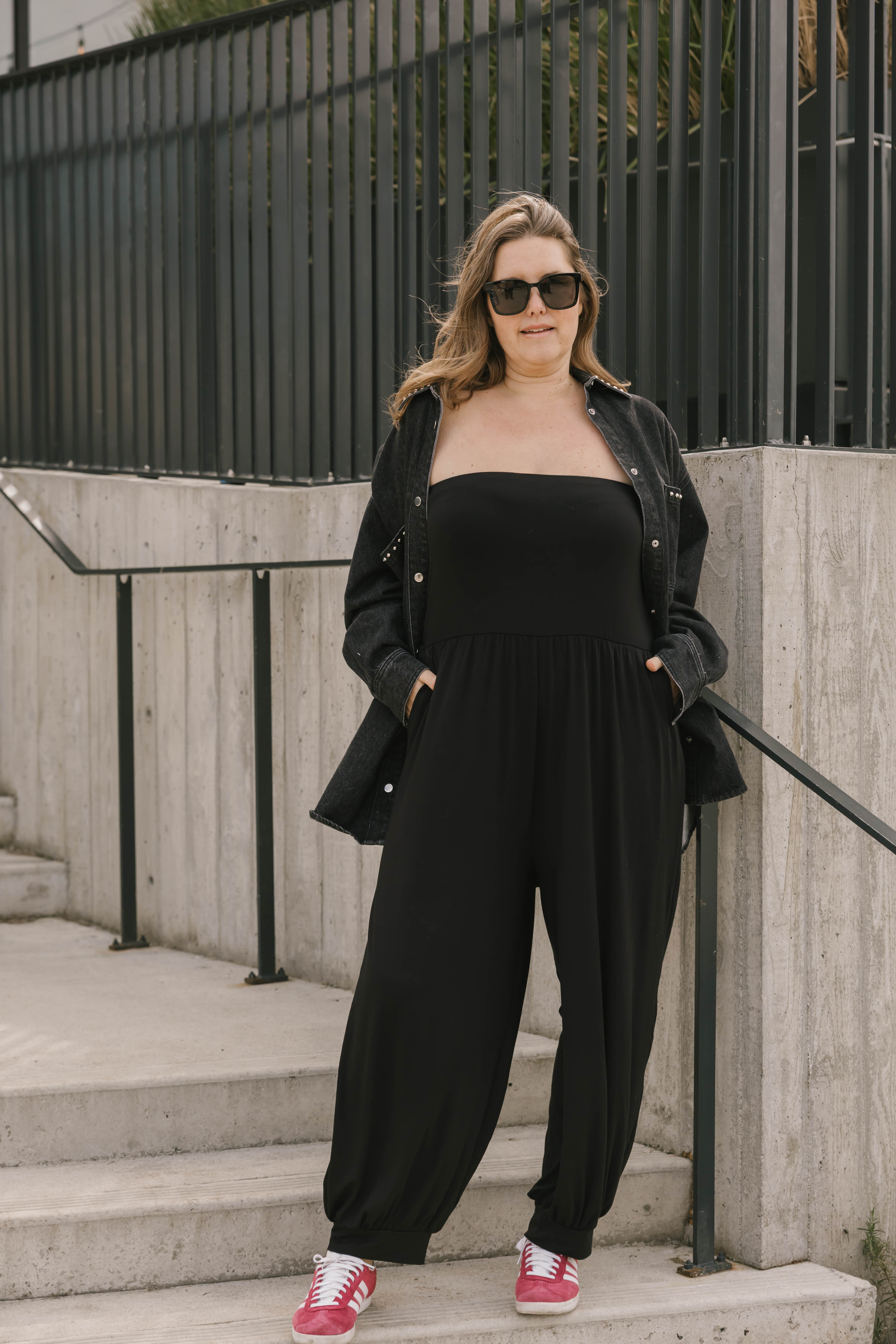 Anabelle Cuffed Romper in Midnight Black