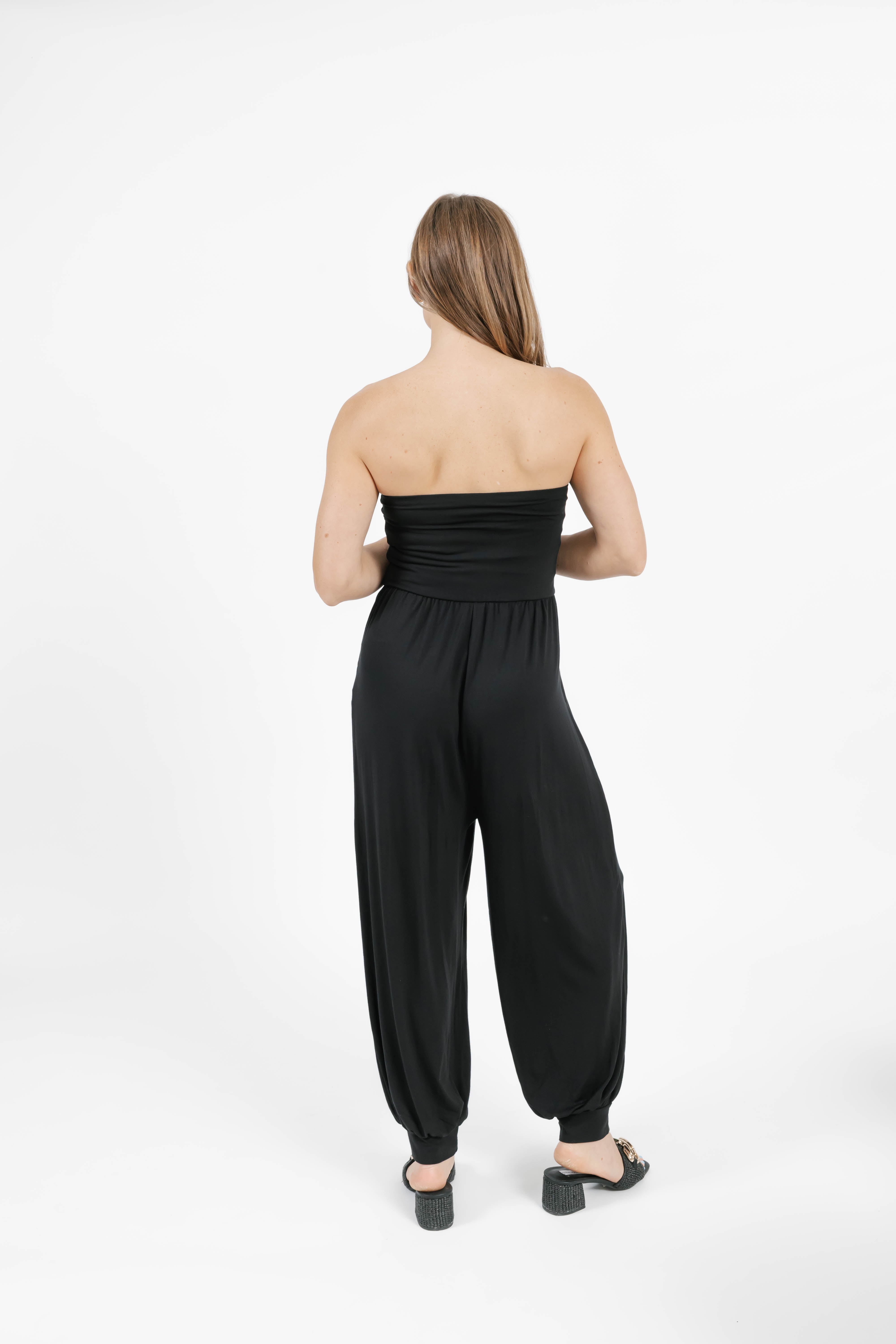 Anabelle Cuffed Romper in Midnight Black
