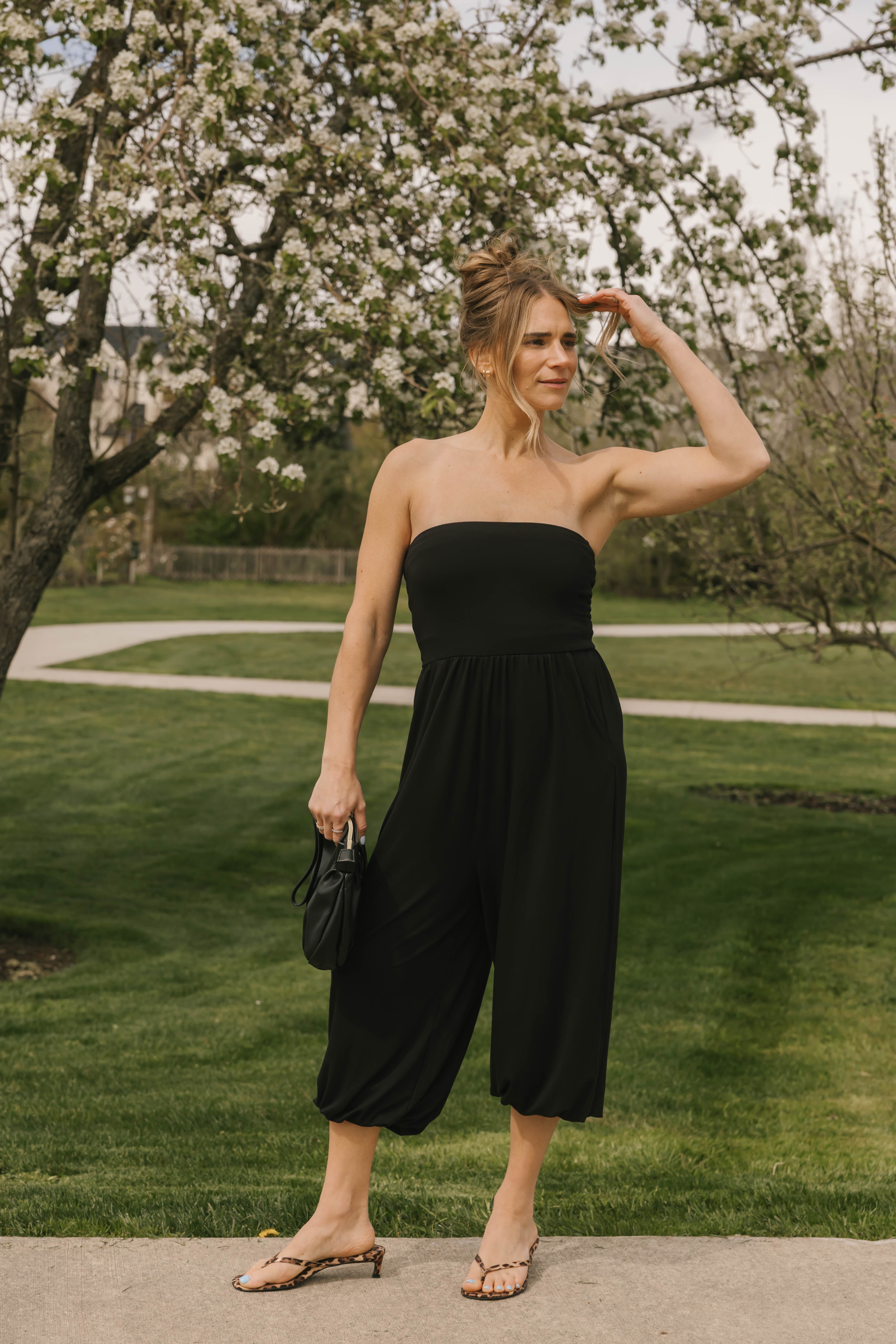 Anabelle Cuffed Romper in Midnight Black