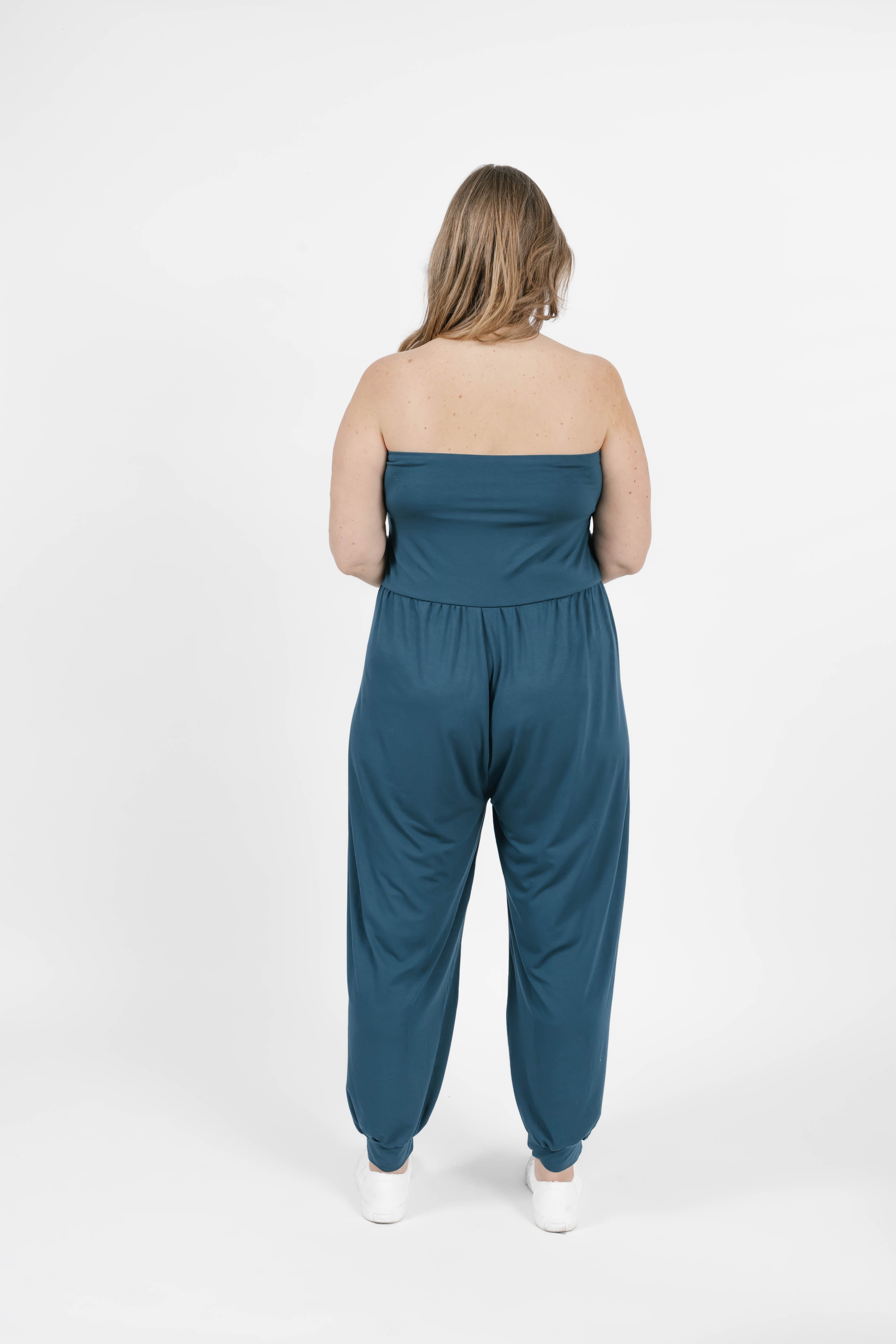 Anabelle Cuffed Romper in Sapphire Blue