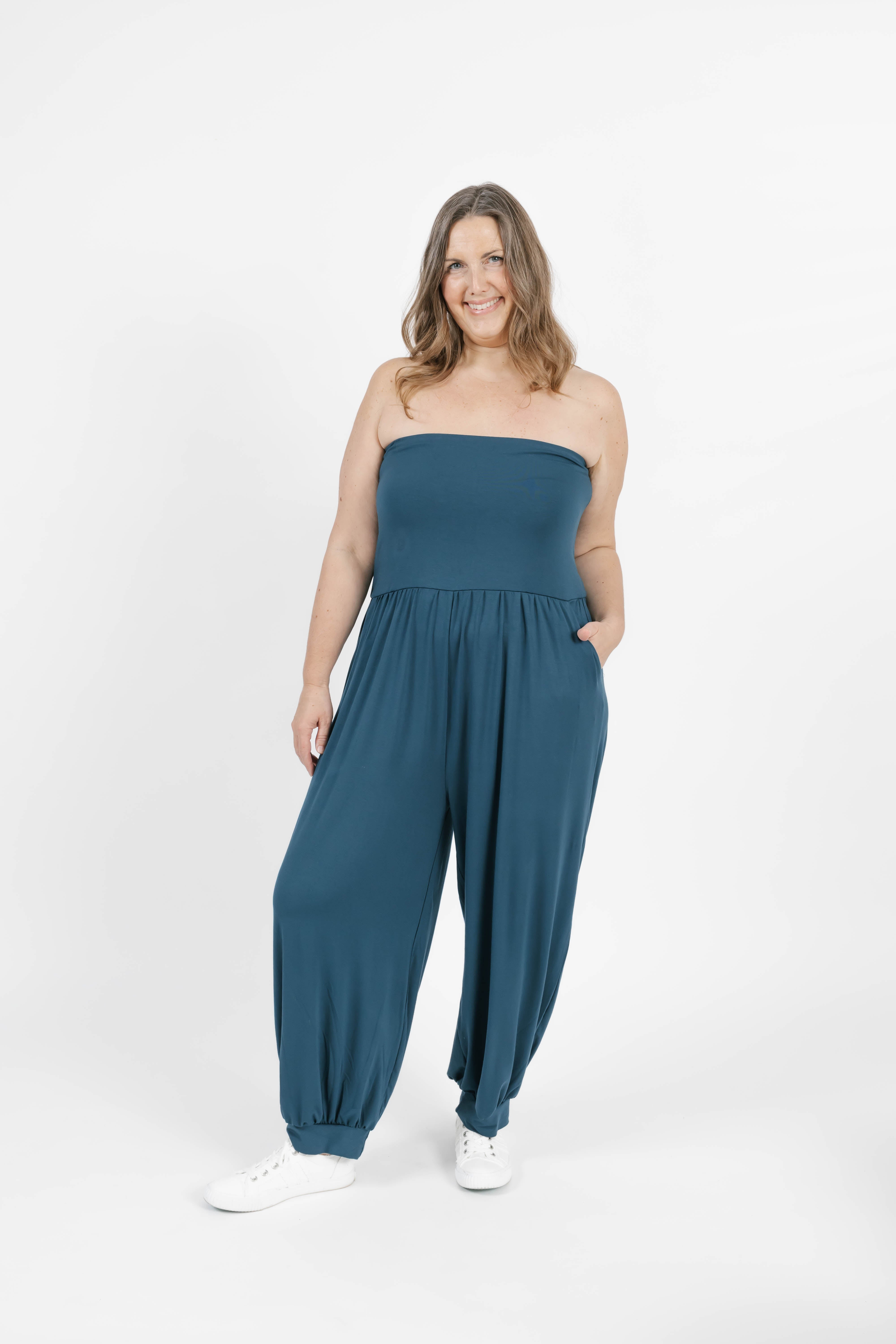Anabelle Cuffed Romper in Sapphire Blue