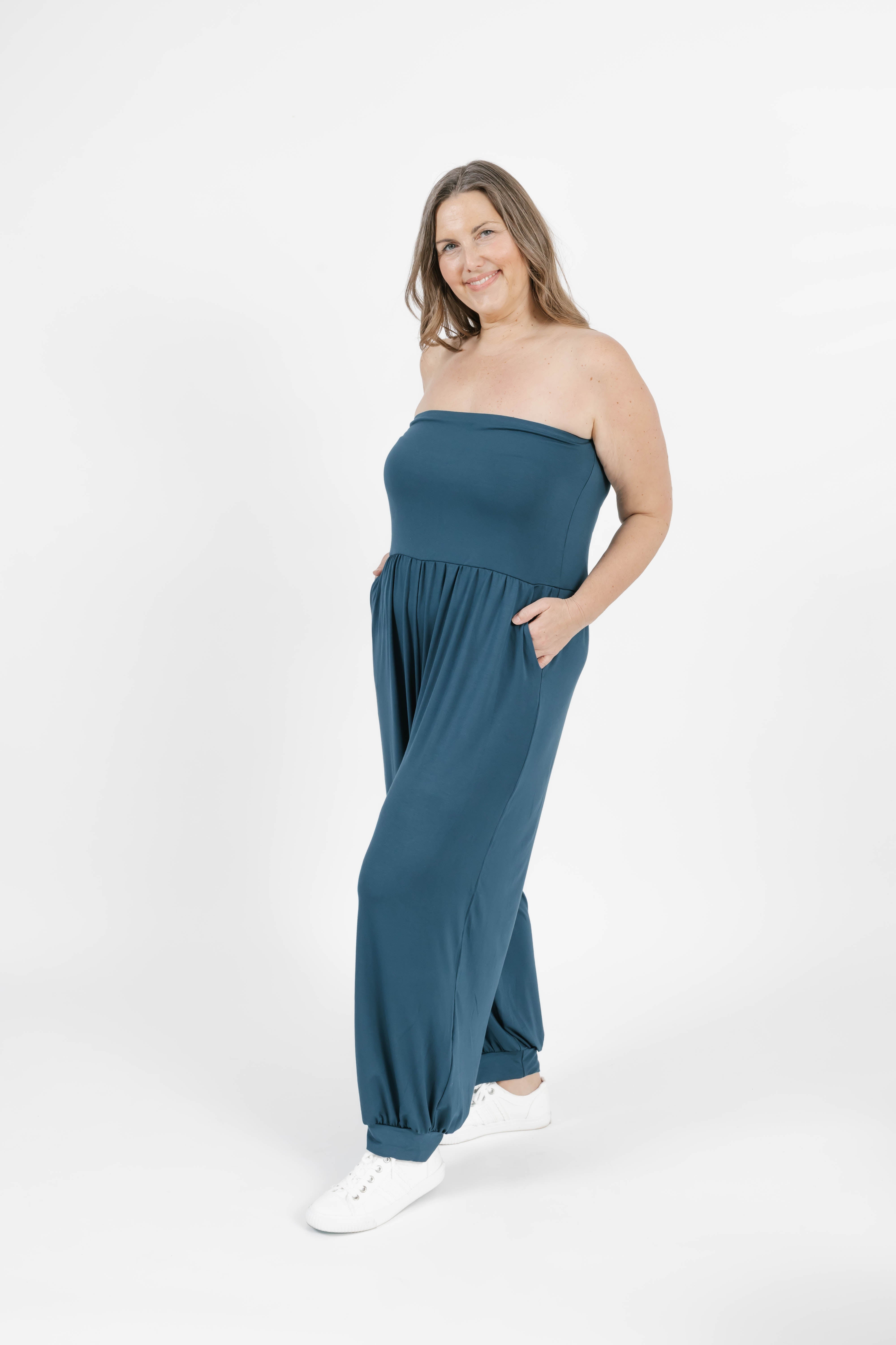 Anabelle Cuffed Romper in Sapphire Blue