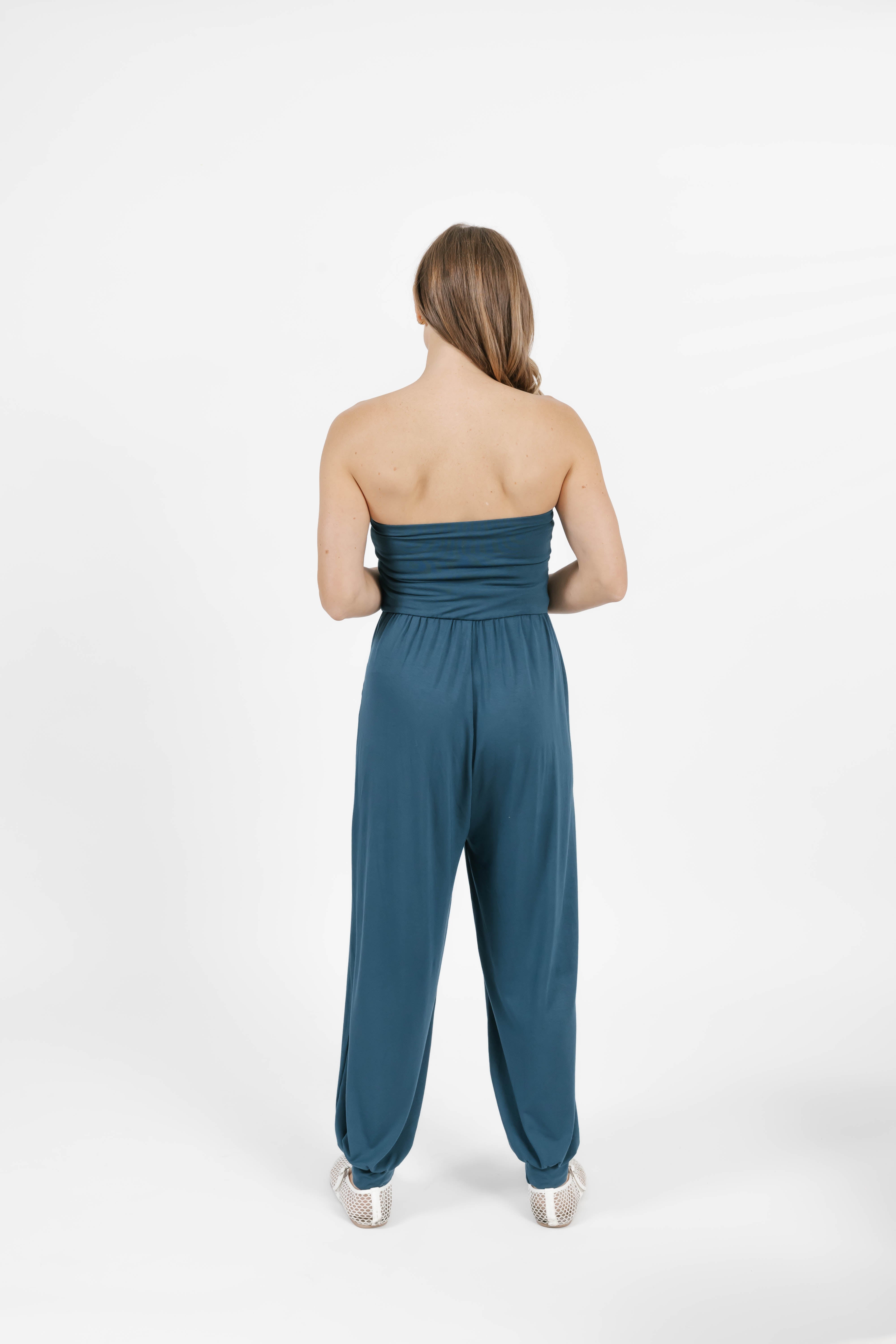 Anabelle Cuffed Romper in Sapphire Blue