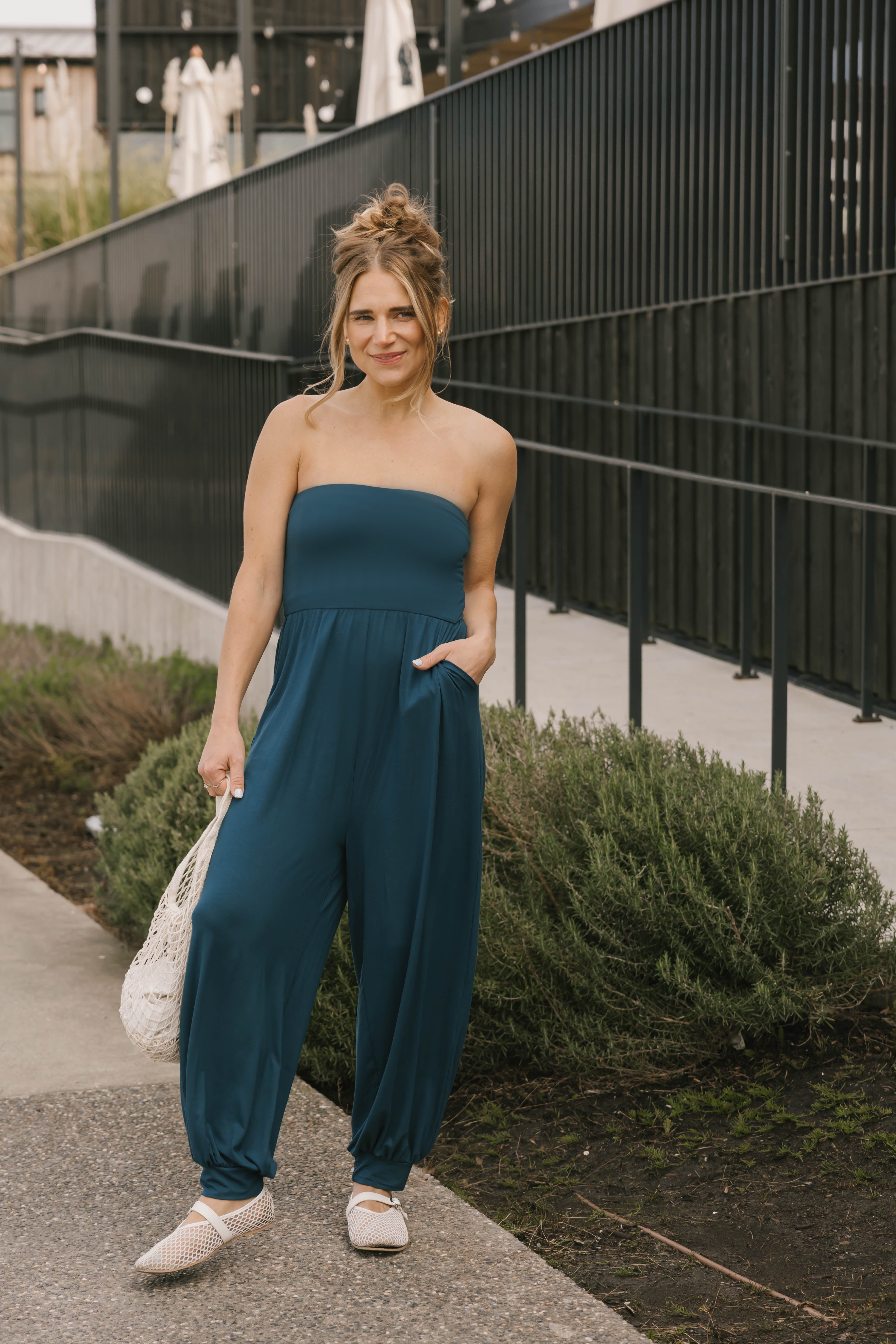 Anabelle Cuffed Romper in Sapphire Blue
