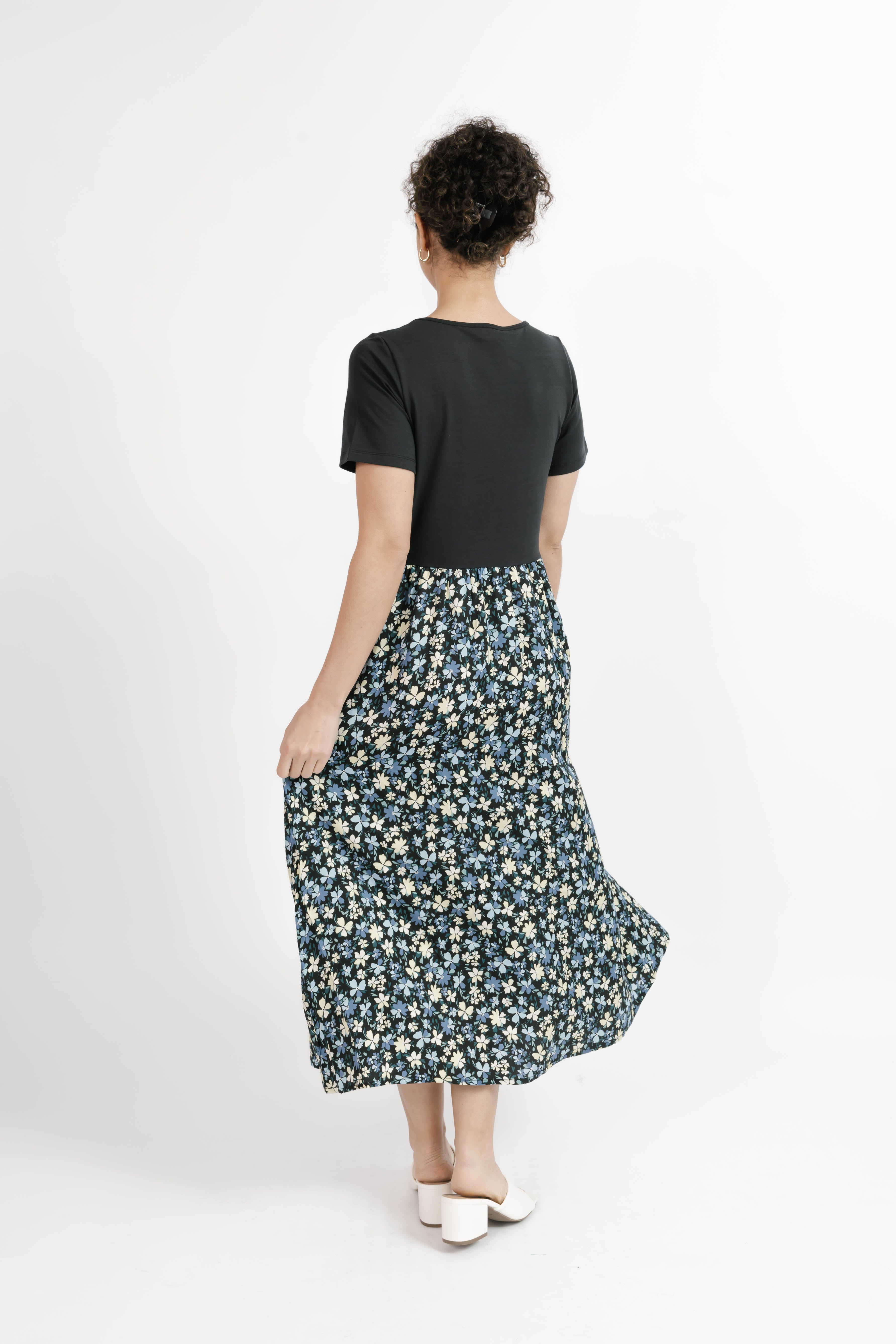 Andi Midi Dress in Black/Floral