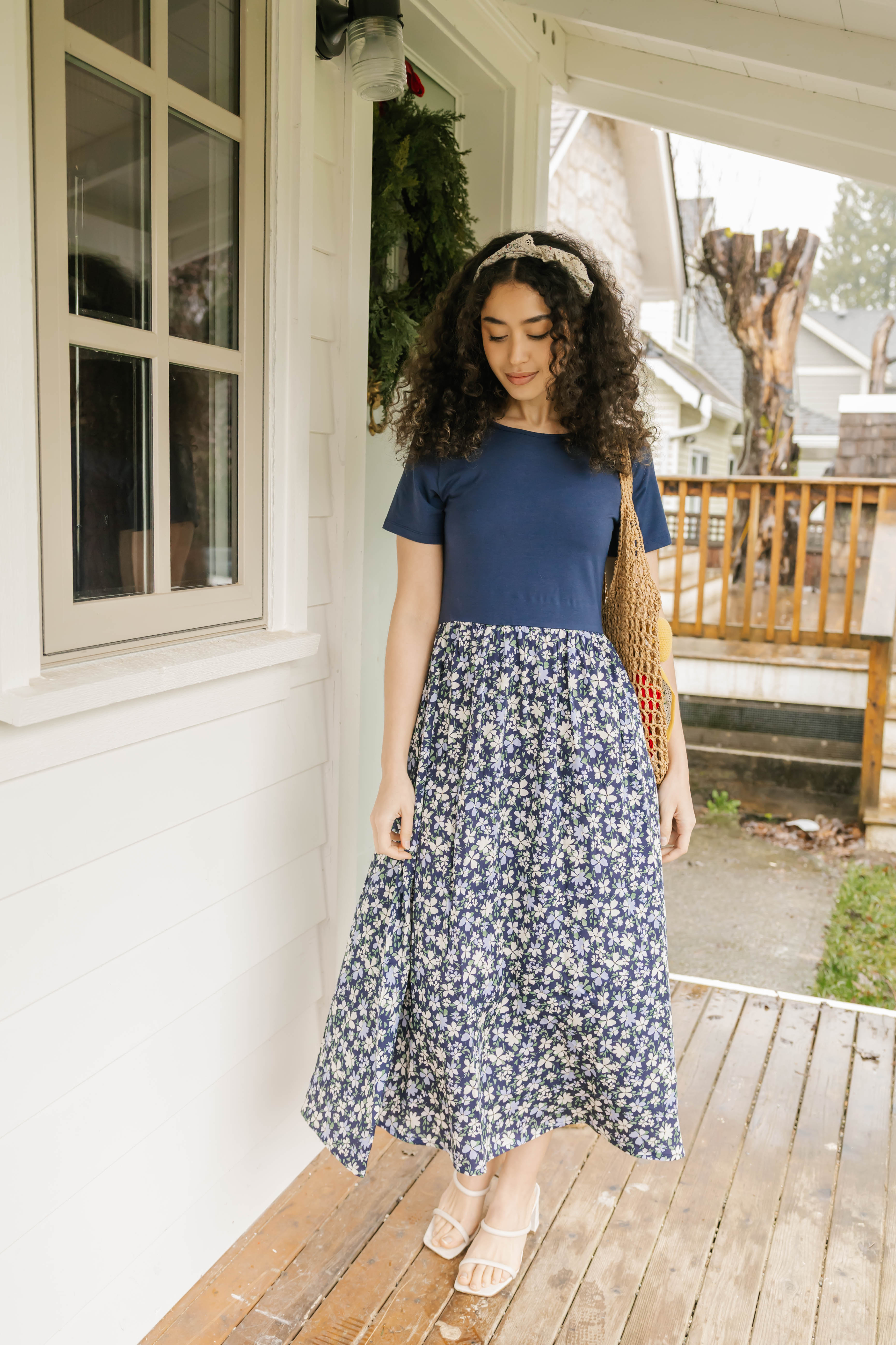 Andi Midi Dress in Navy/Floral – Smash + Tess