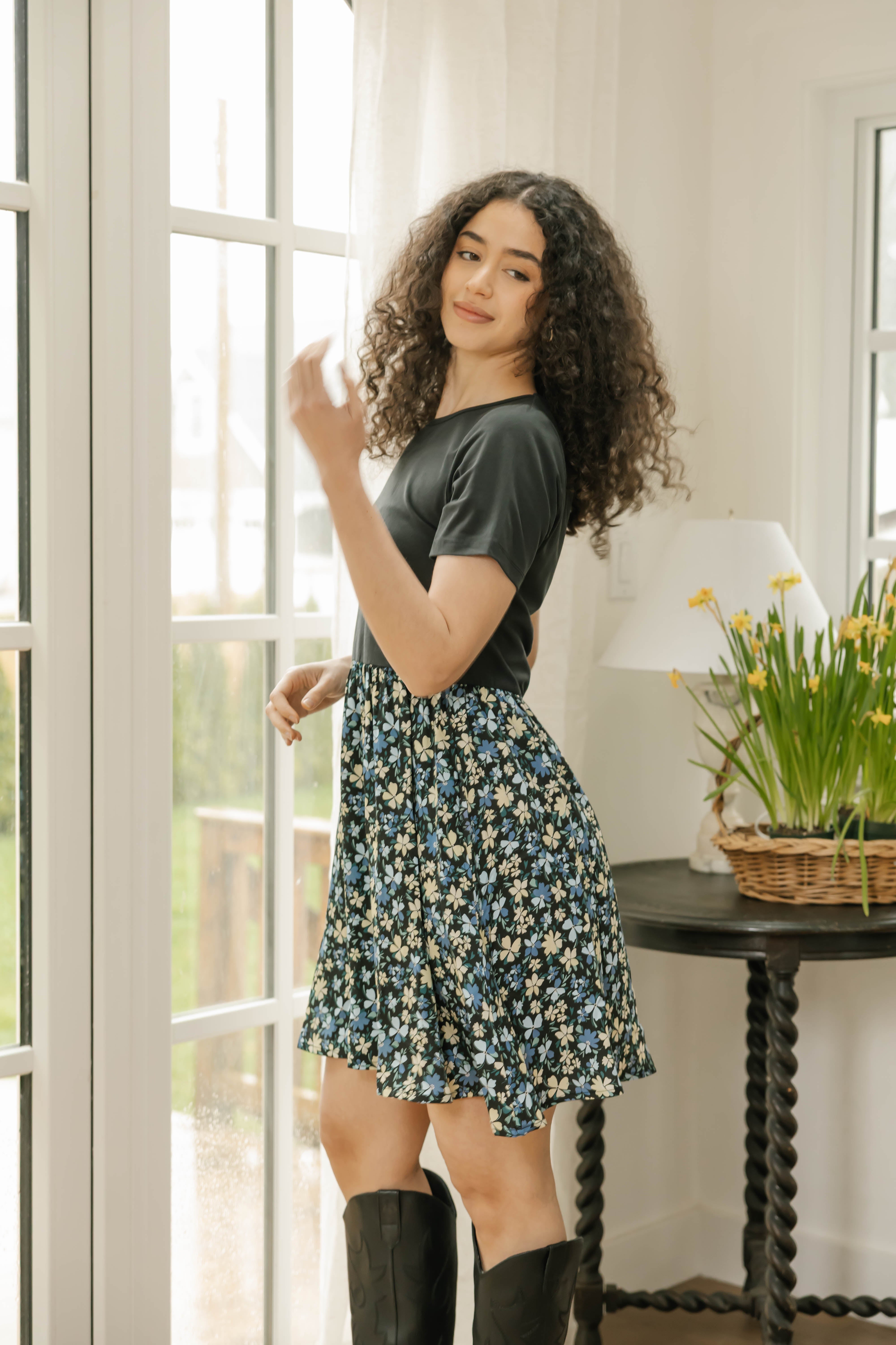 Andi Mini Dress in Black/Floral