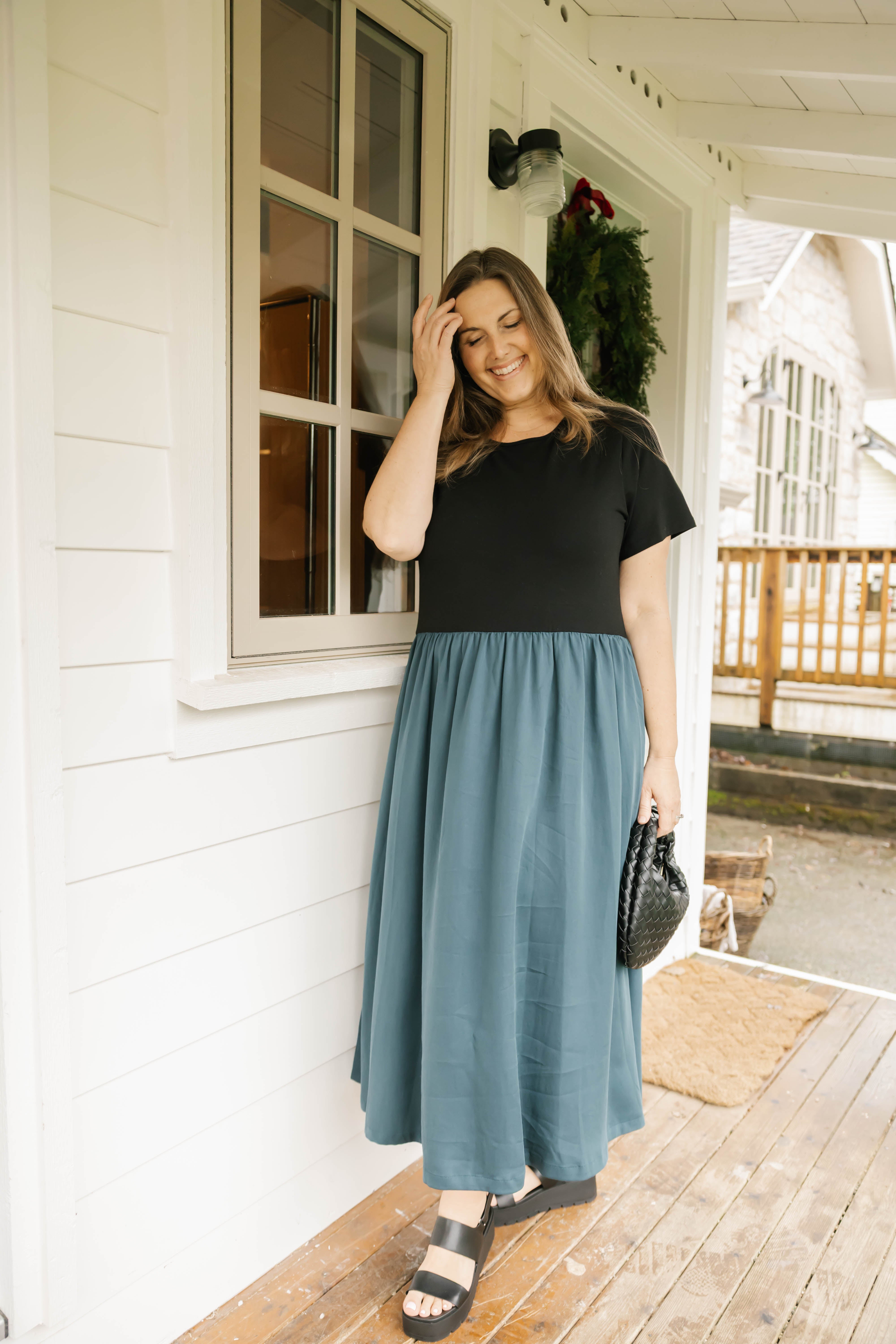 Andi Midi Dress in Midnight Black/Lagoon