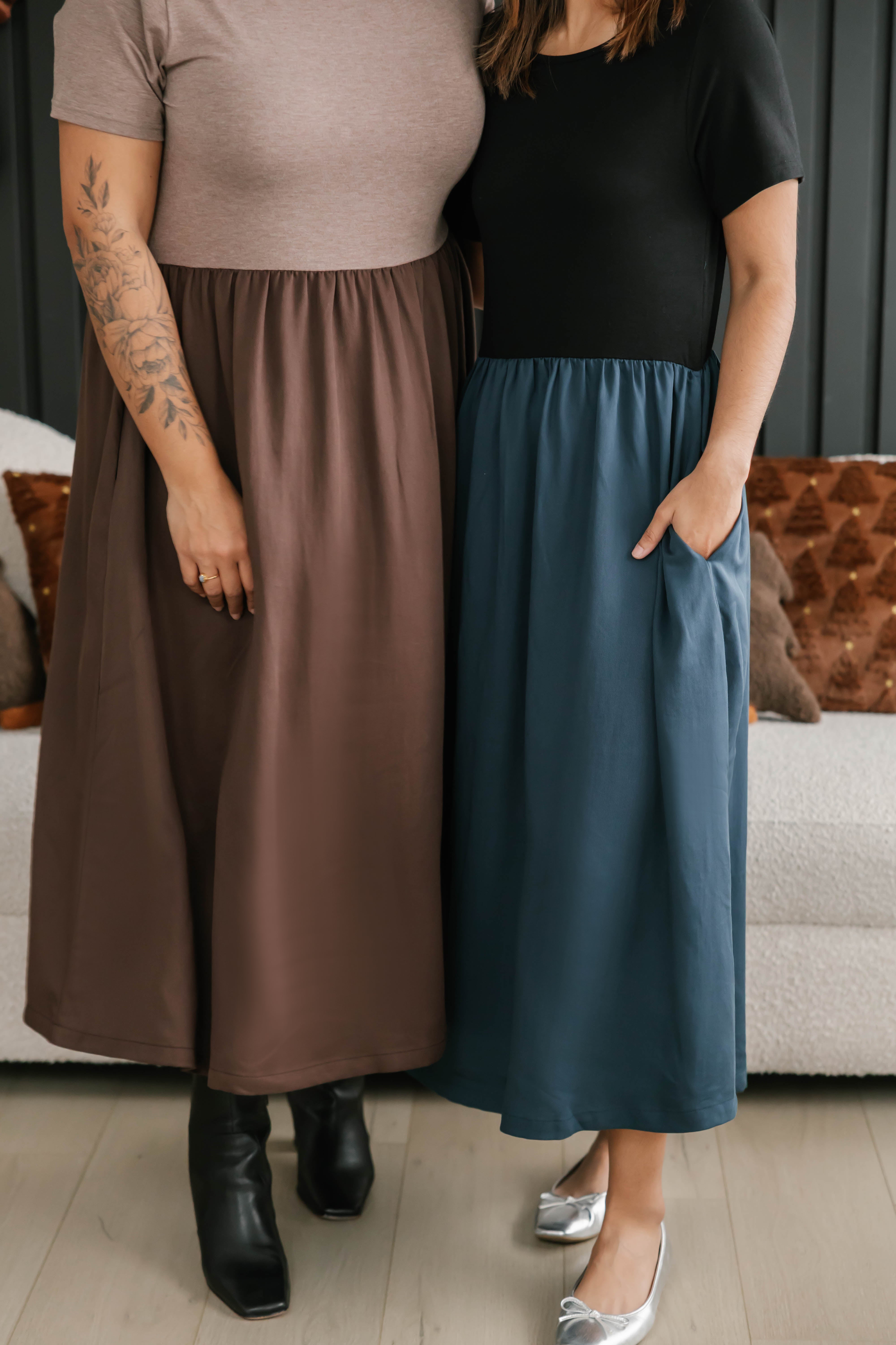 Andi Midi Dress in Midnight Black/Lagoon