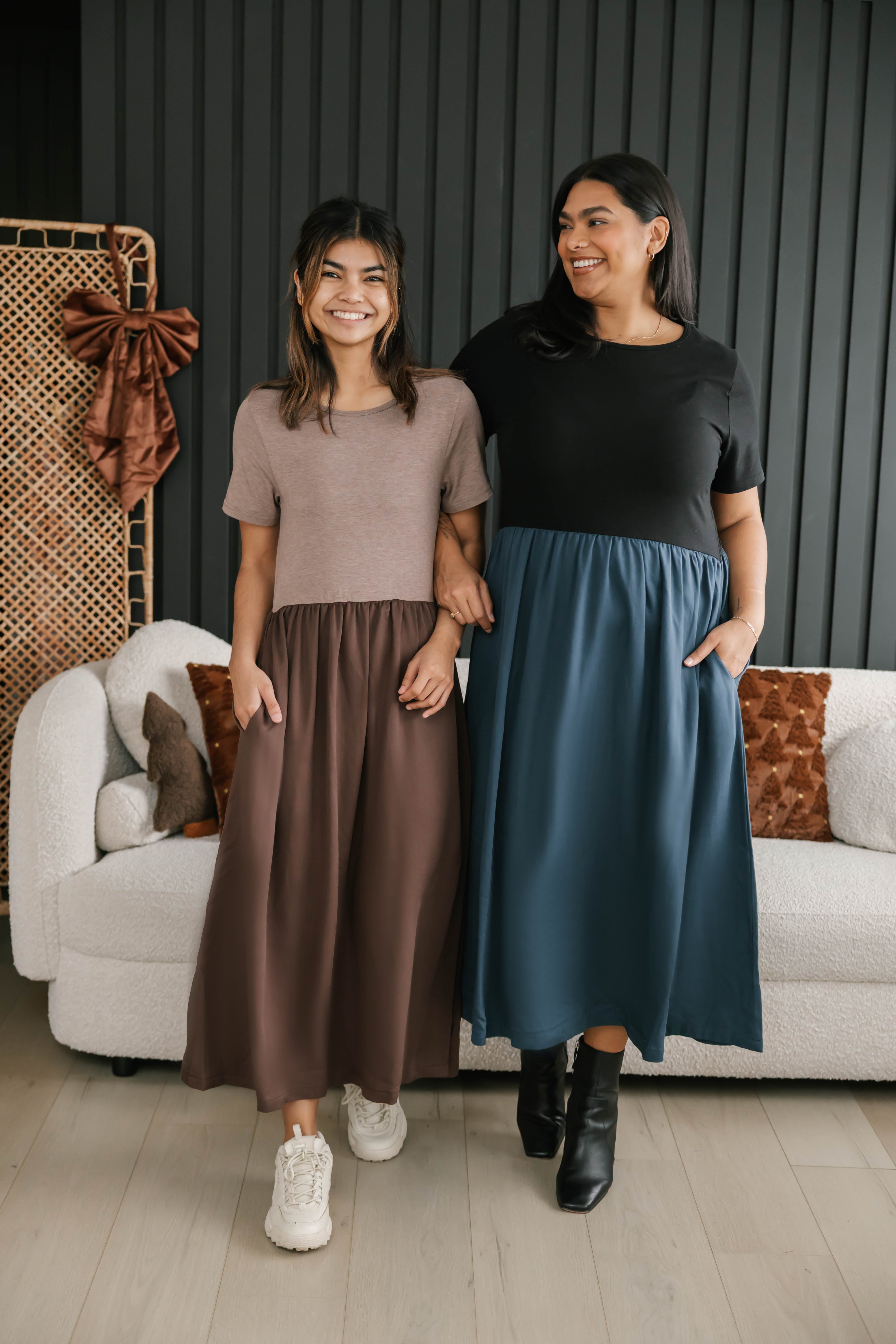 Andi Midi Dress in Midnight Black/Lagoon