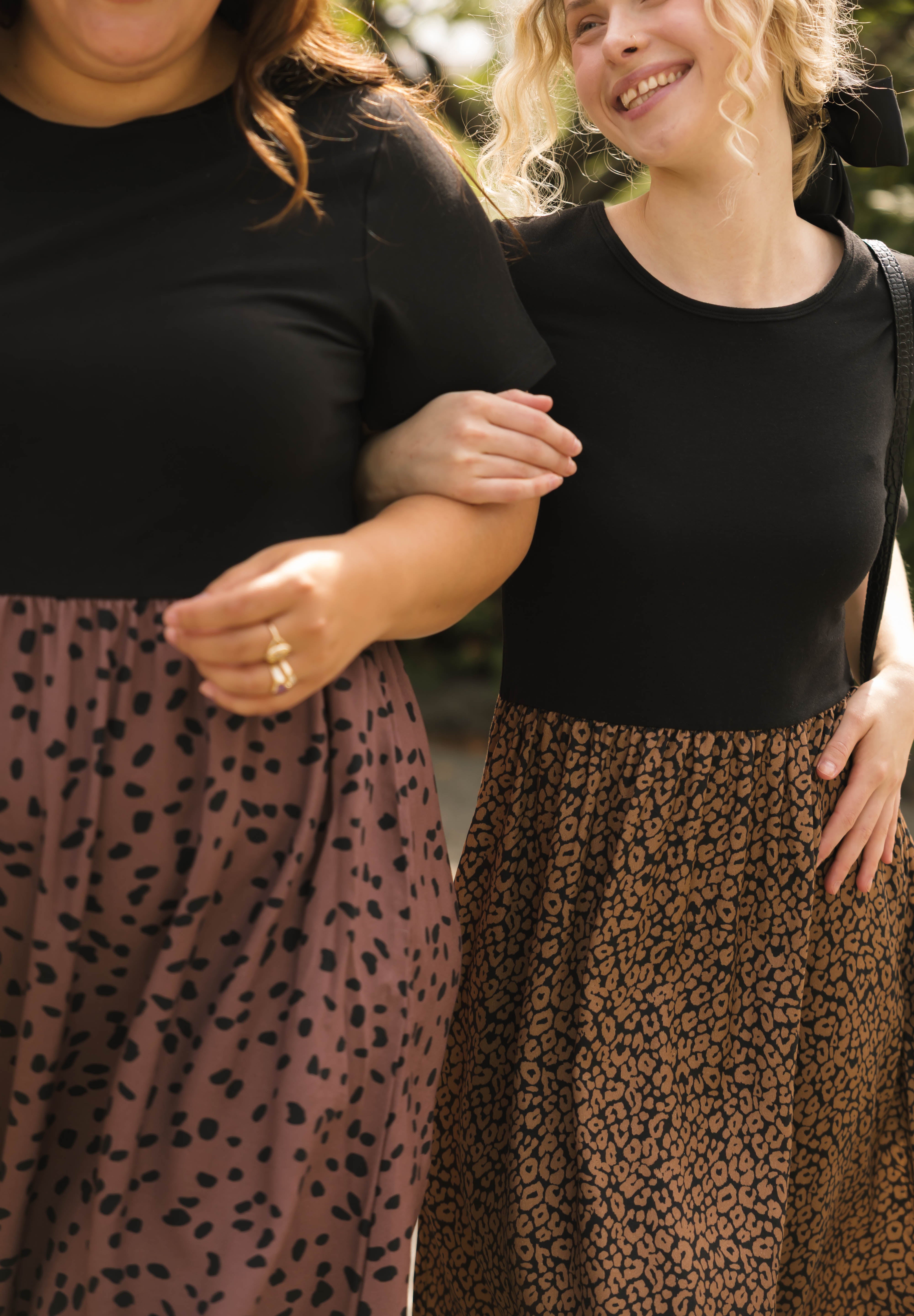 Andi Midi Dress in Midnight Black/Leopard