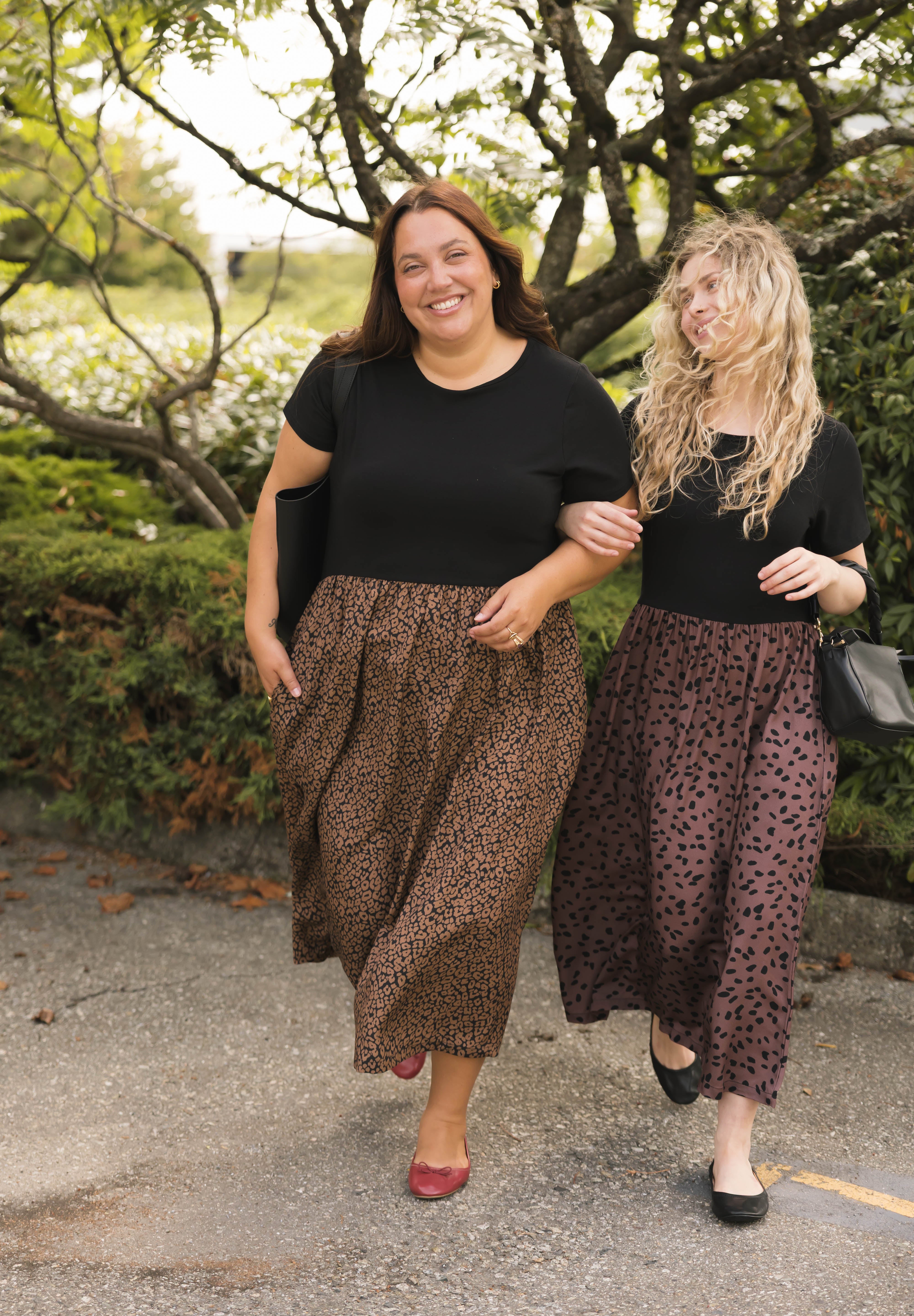 Andi Midi Dress in Midnight Black/Leopard