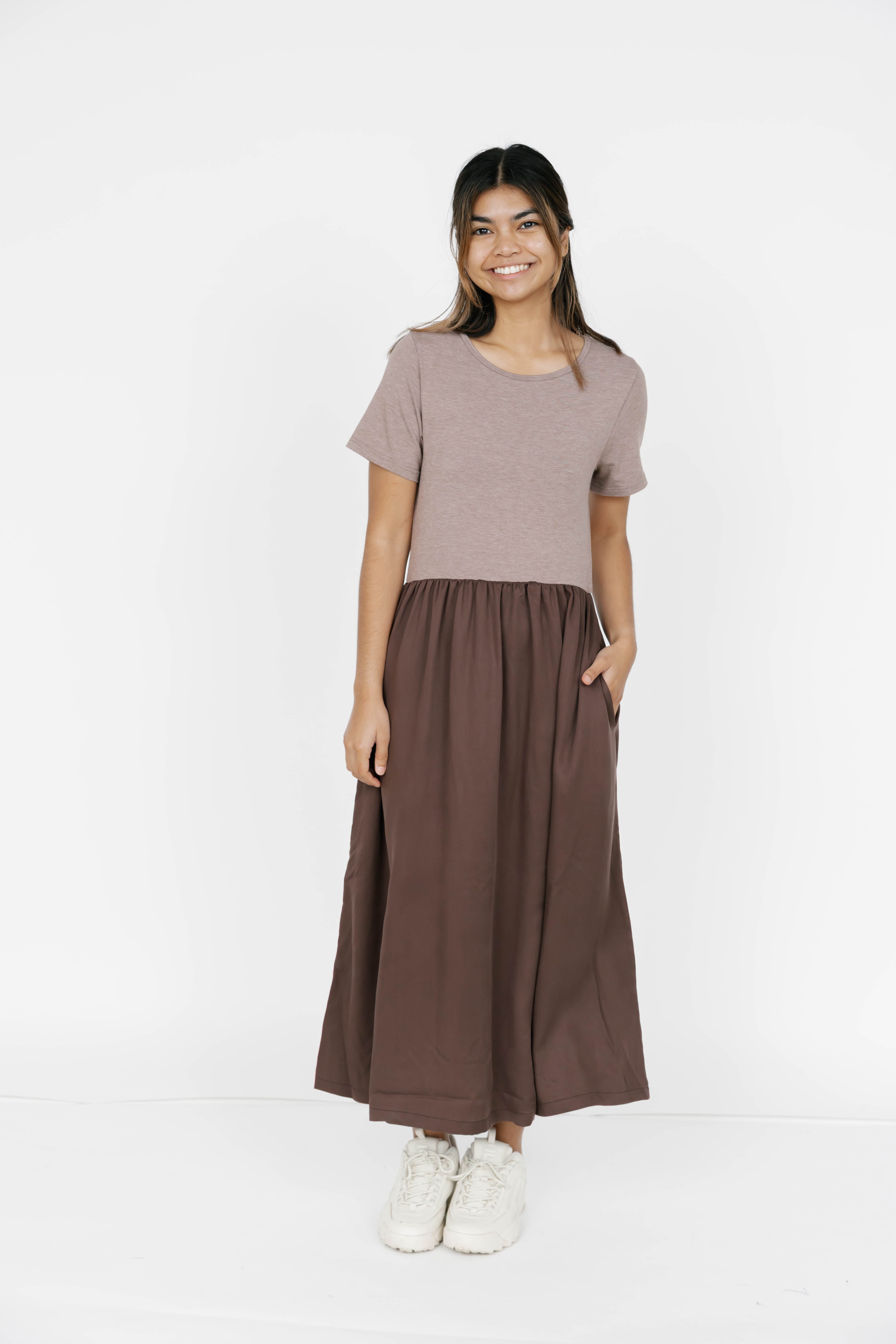 Andi Midi Dress in Mocha Brown/Espresso