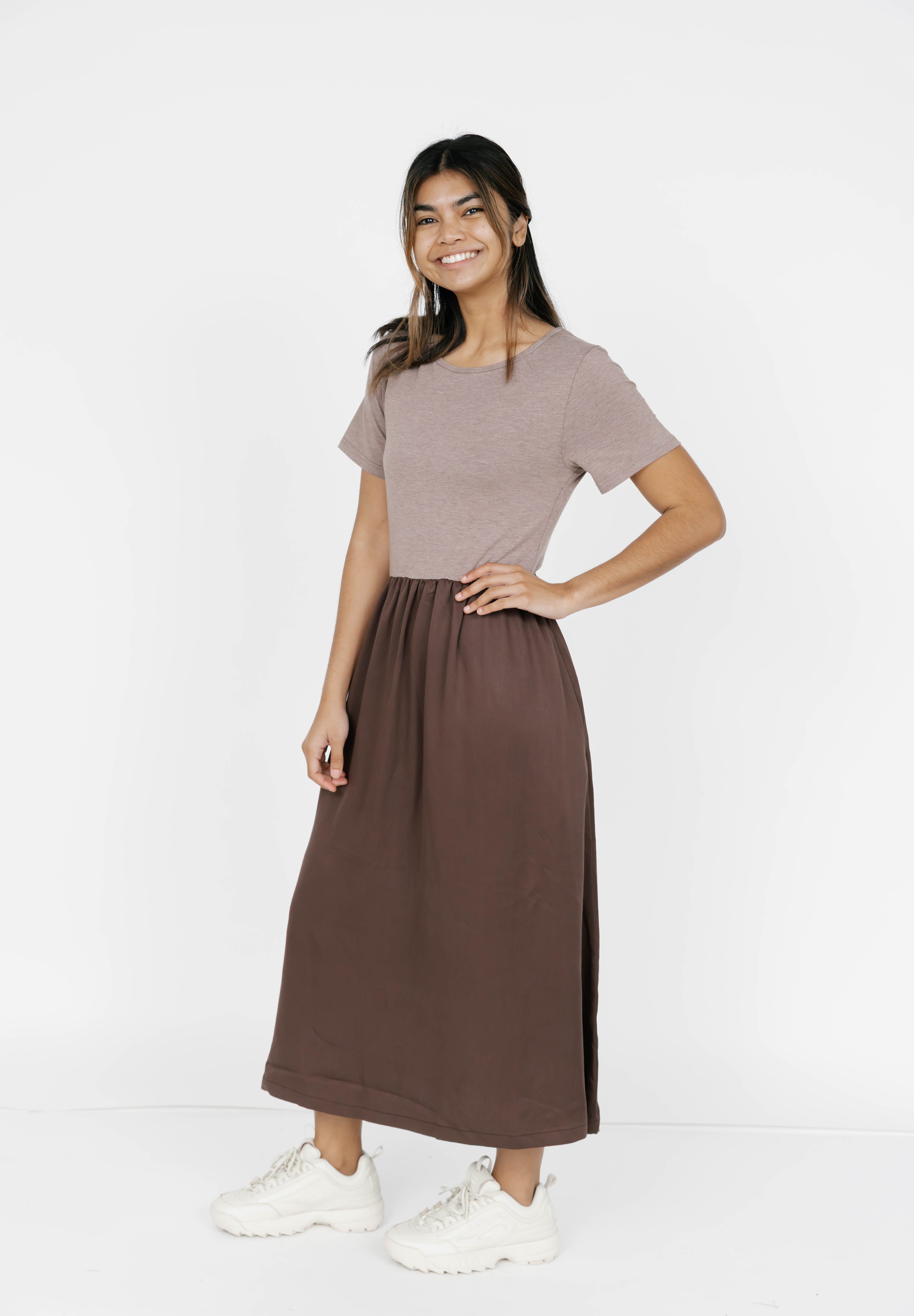 Andi Midi Dress in Mocha Brown/Espresso