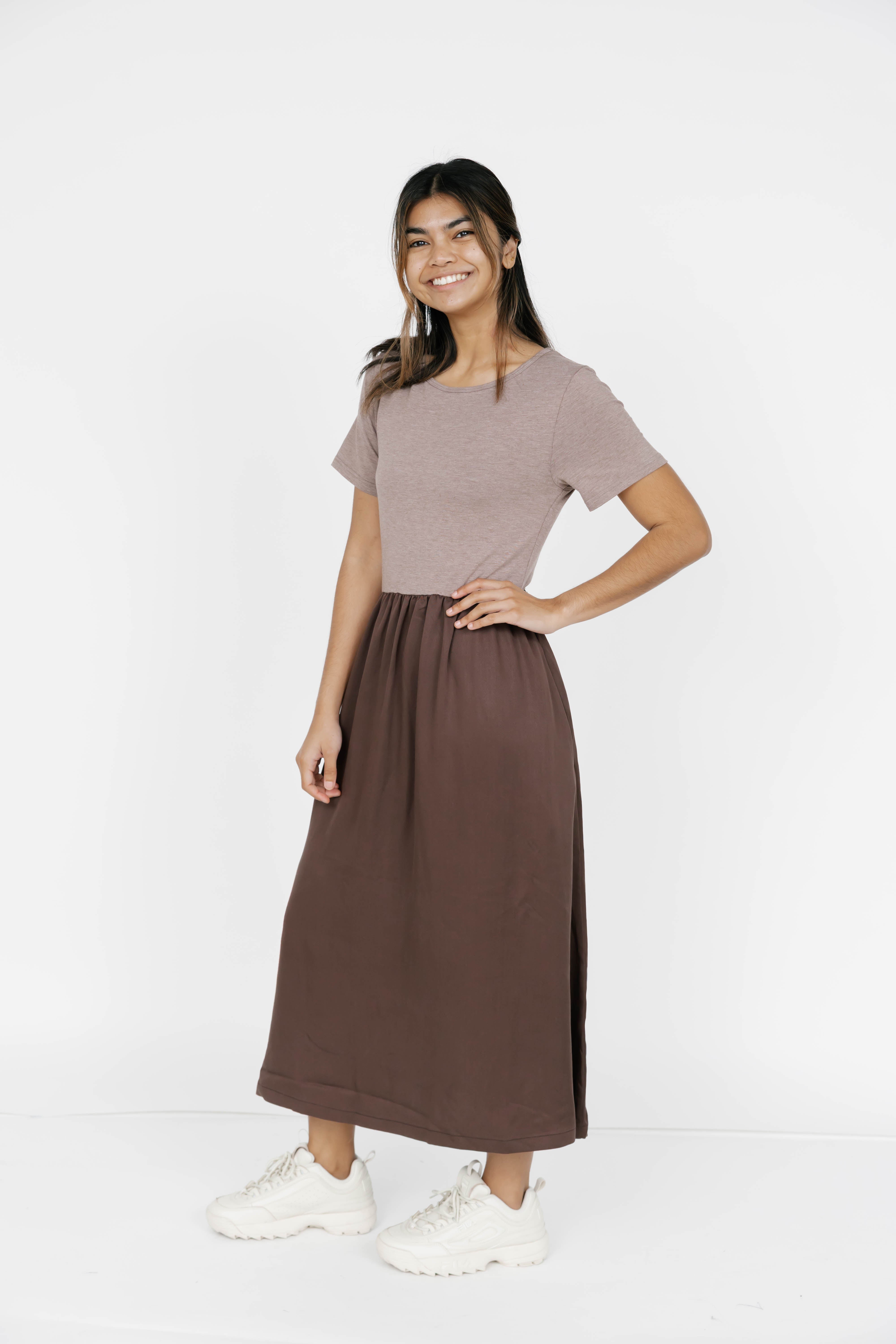 Andi Midi Dress in Mocha Brown/Espresso
