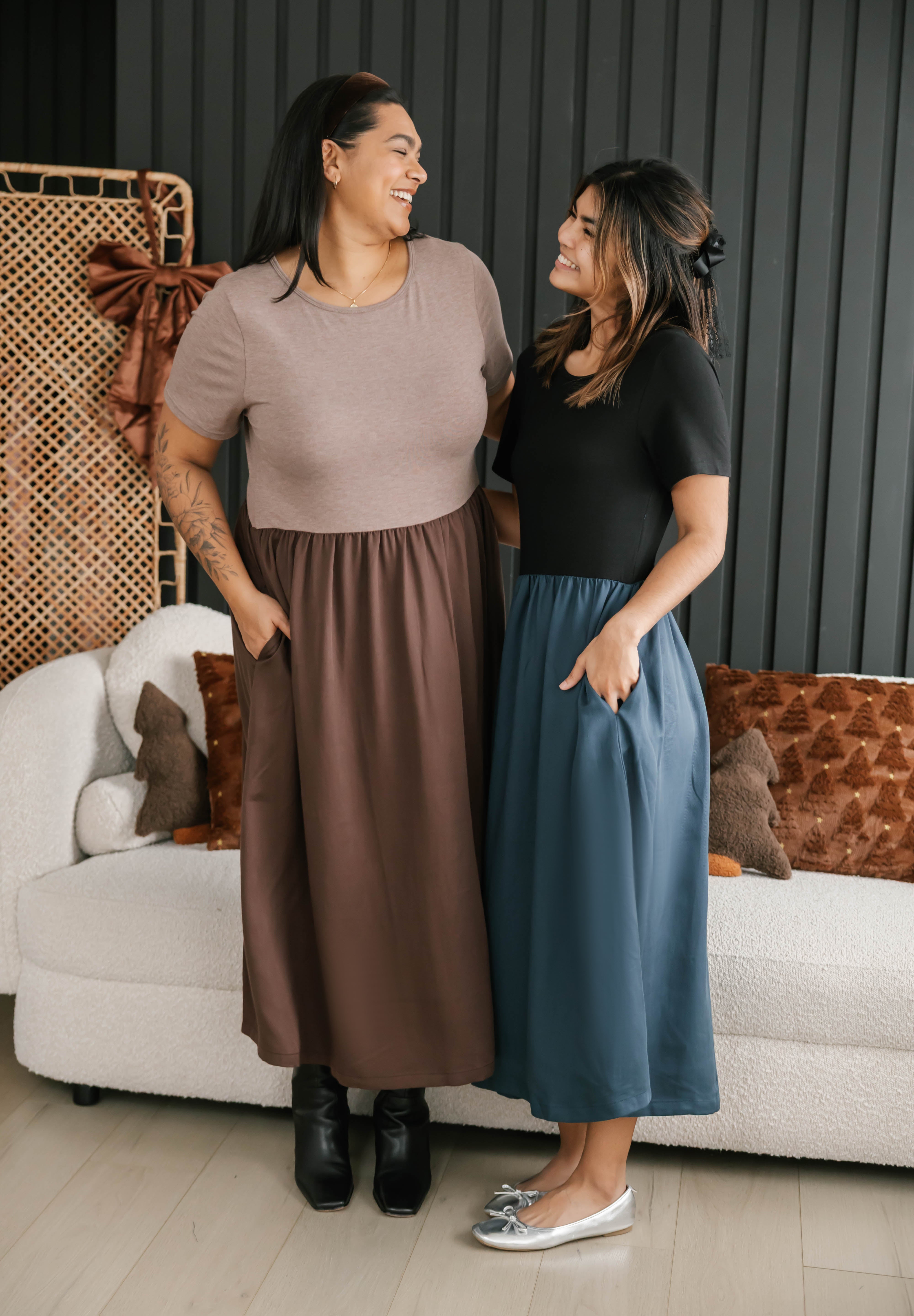 Andi Midi Dress in Mocha Brown/Espresso