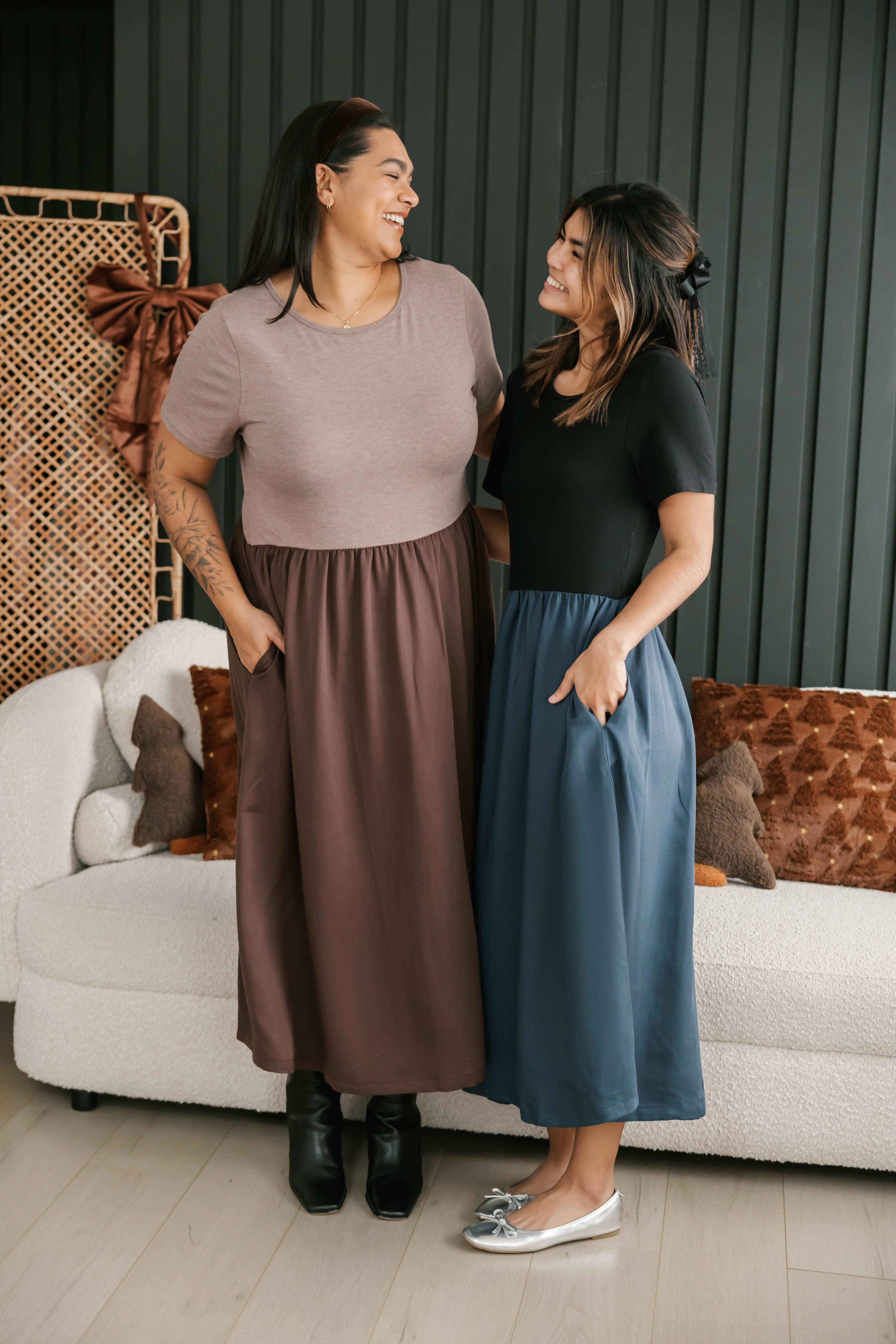 Andi Midi Dress in Mocha Brown/Espresso
