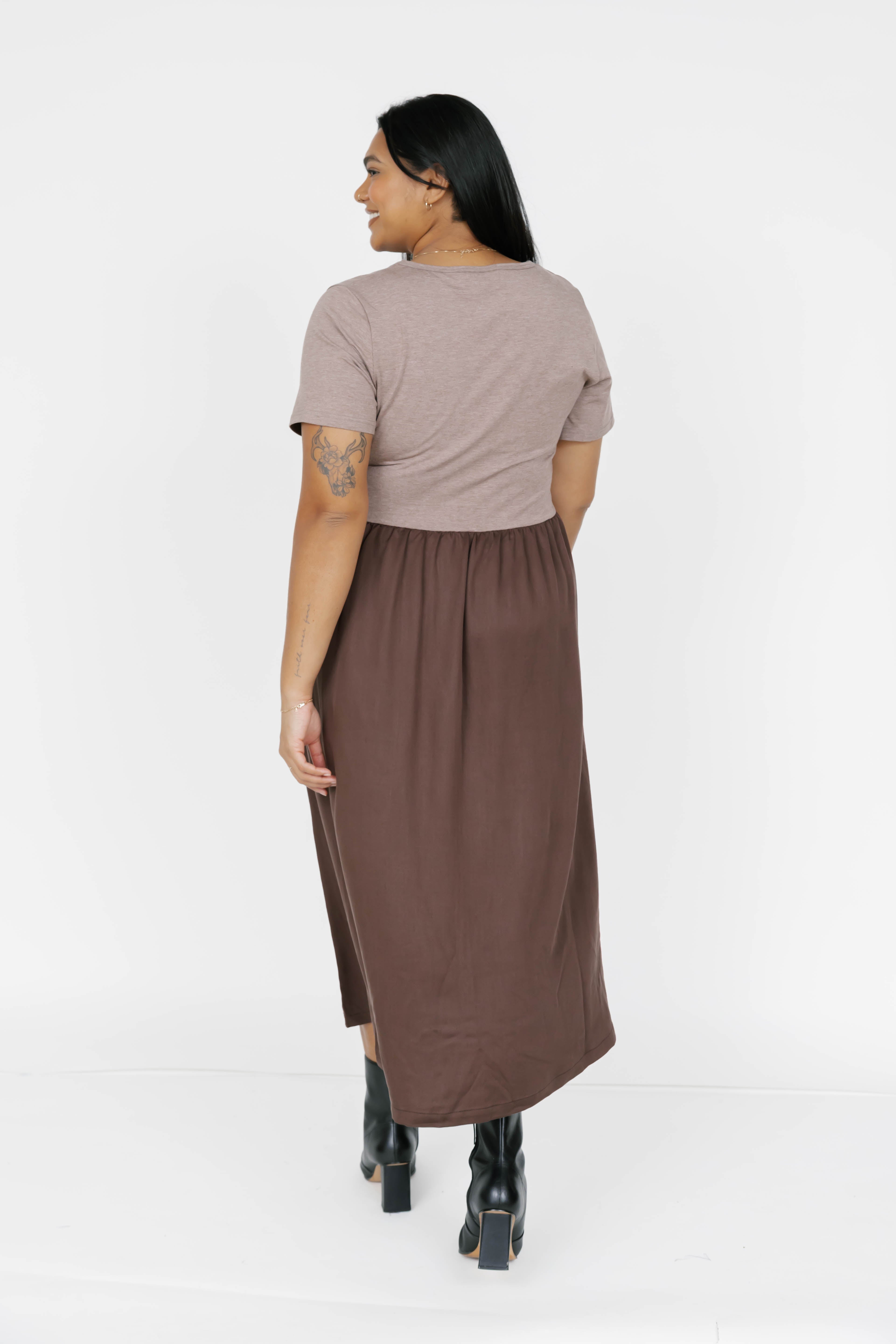 Andi Midi Dress in Mocha Brown/Espresso