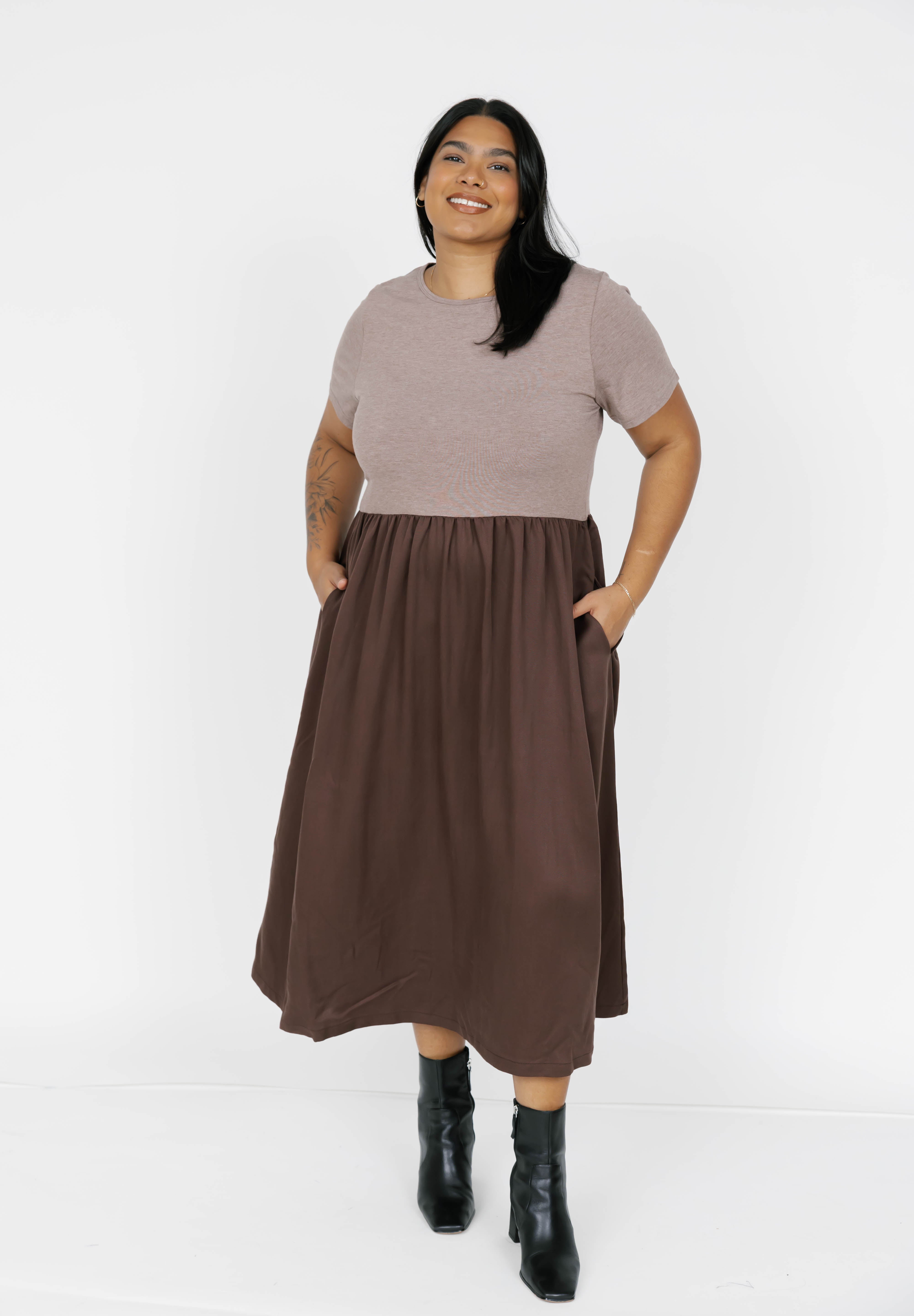 Andi Midi Dress in Mocha Brown/Espresso