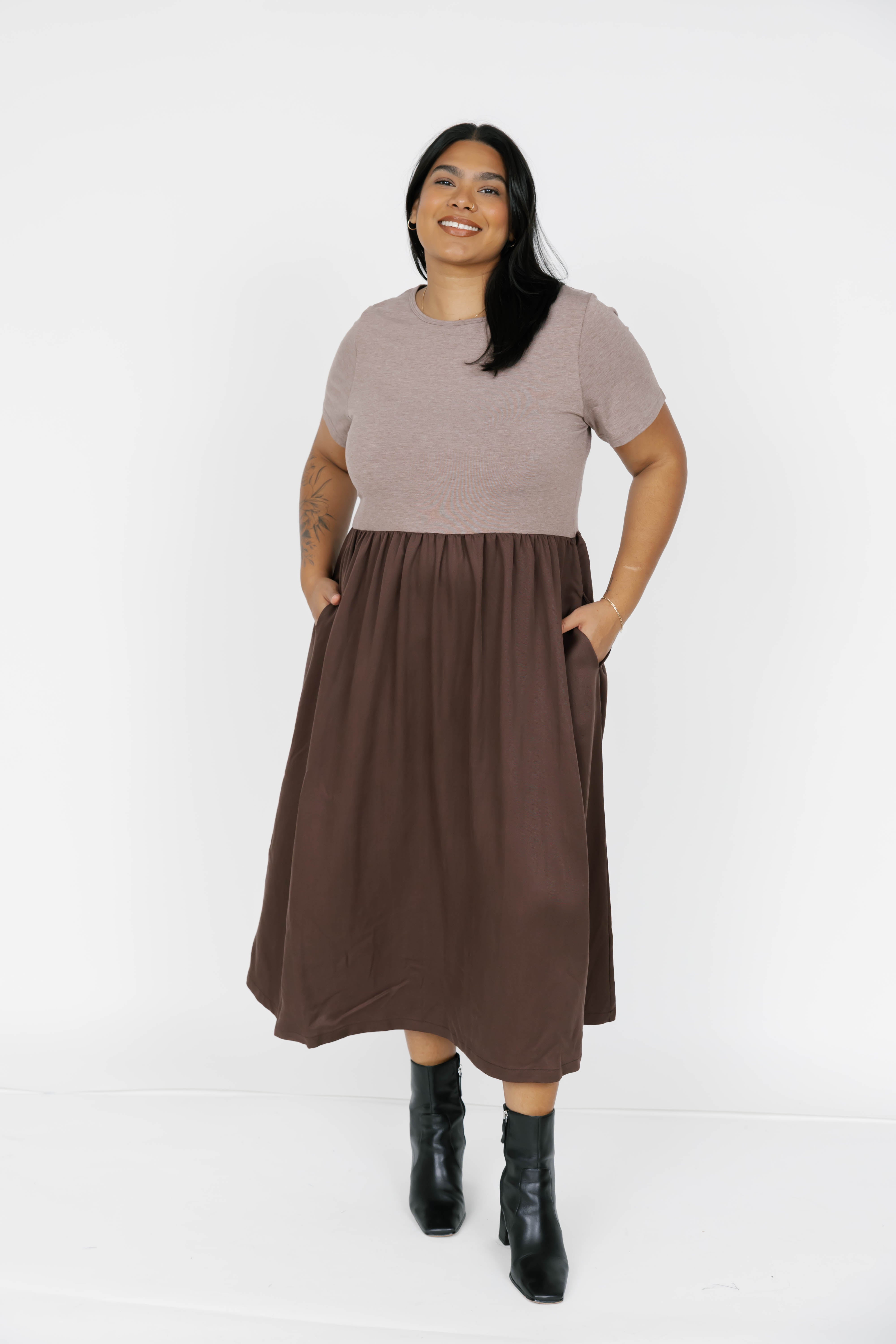 Andi Midi Dress in Mocha Brown/Espresso
