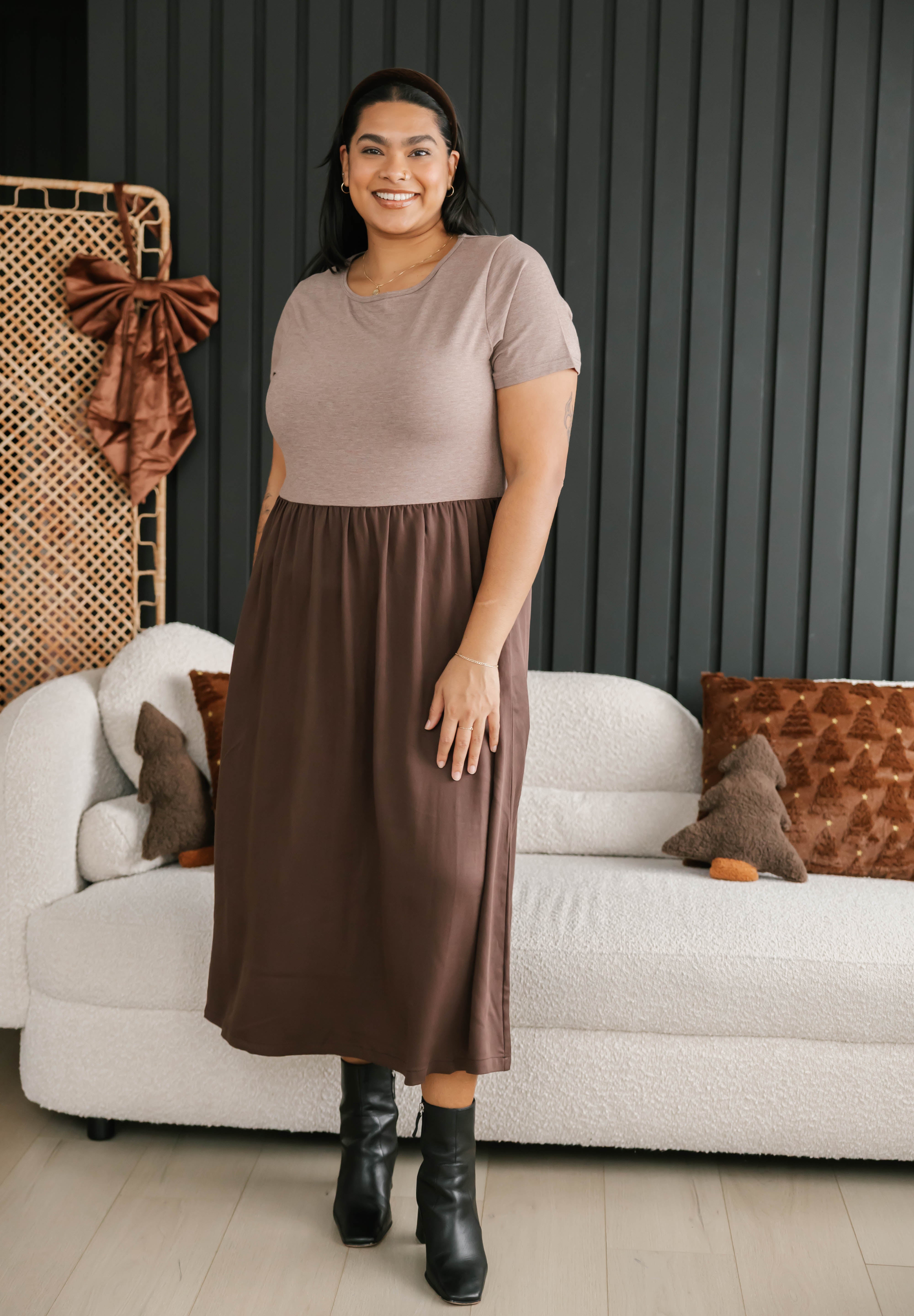 Andi Midi Dress in Mocha Brown/Espresso