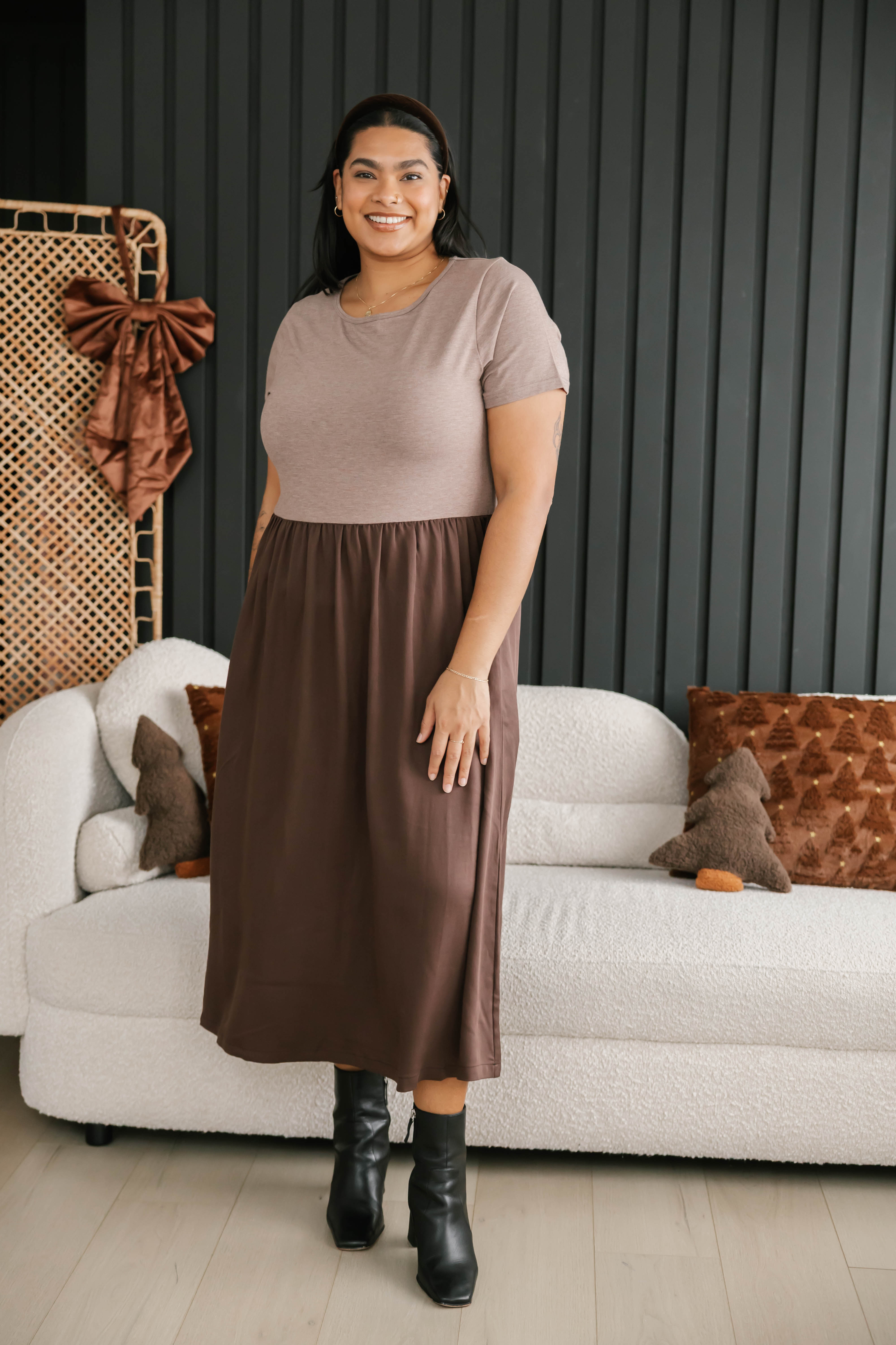 Andi Midi Dress in Mocha Brown/Espresso