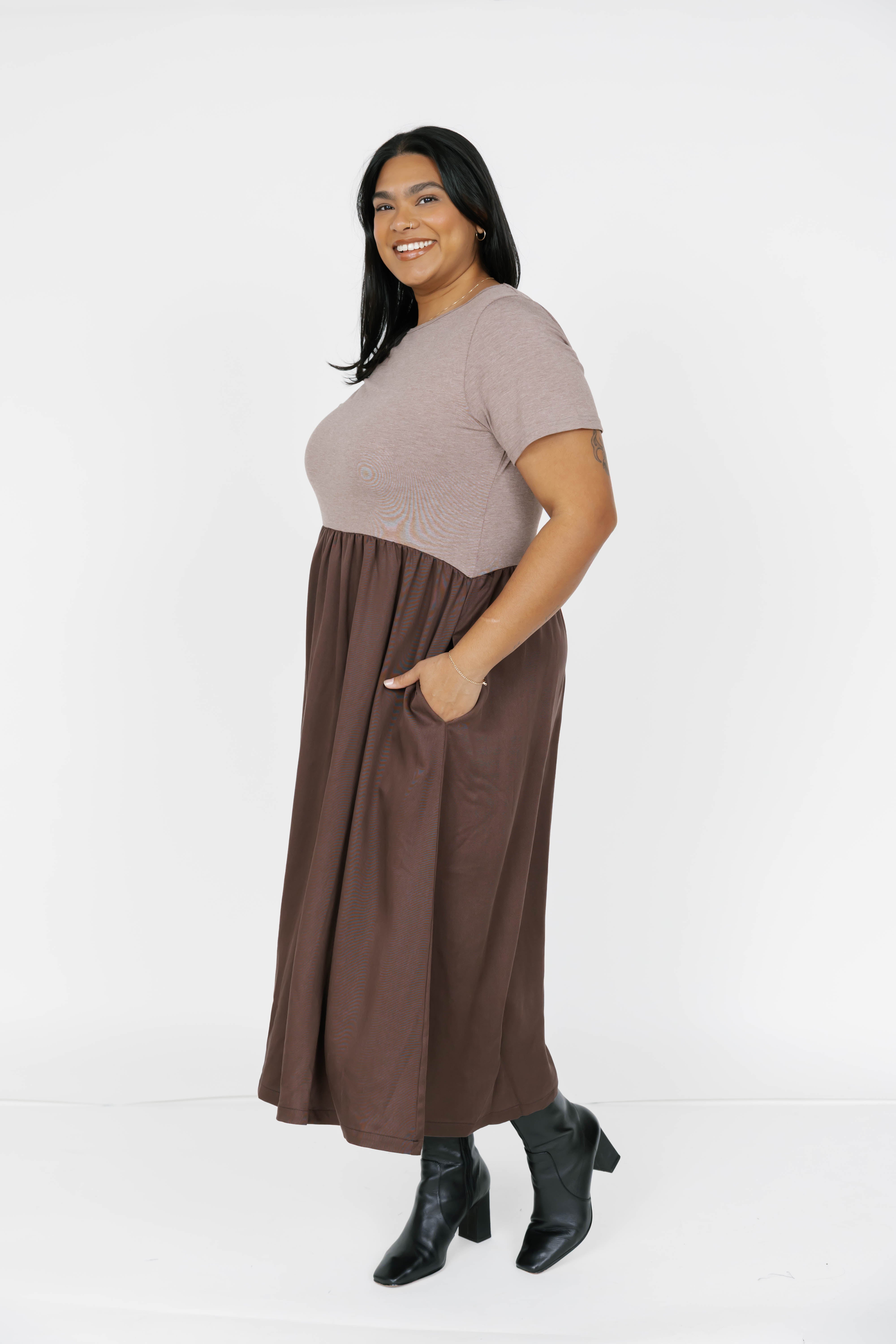 Andi Midi Dress in Mocha Brown/Espresso