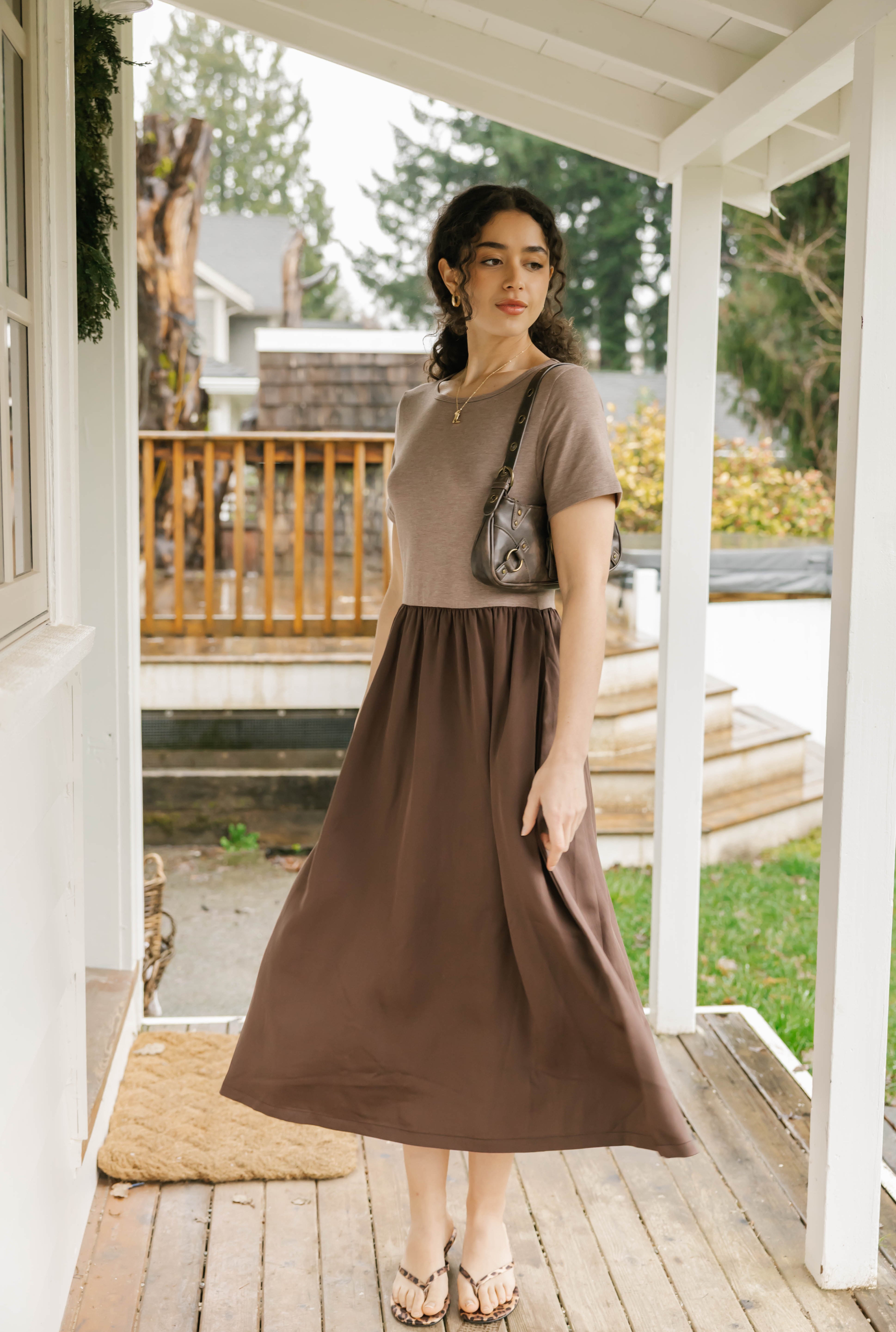 Andi Midi Dress in Mocha Brown/Espresso Smash + Tess Andi Midi Dress in Mocha Brown/Espresso Smash + Tess