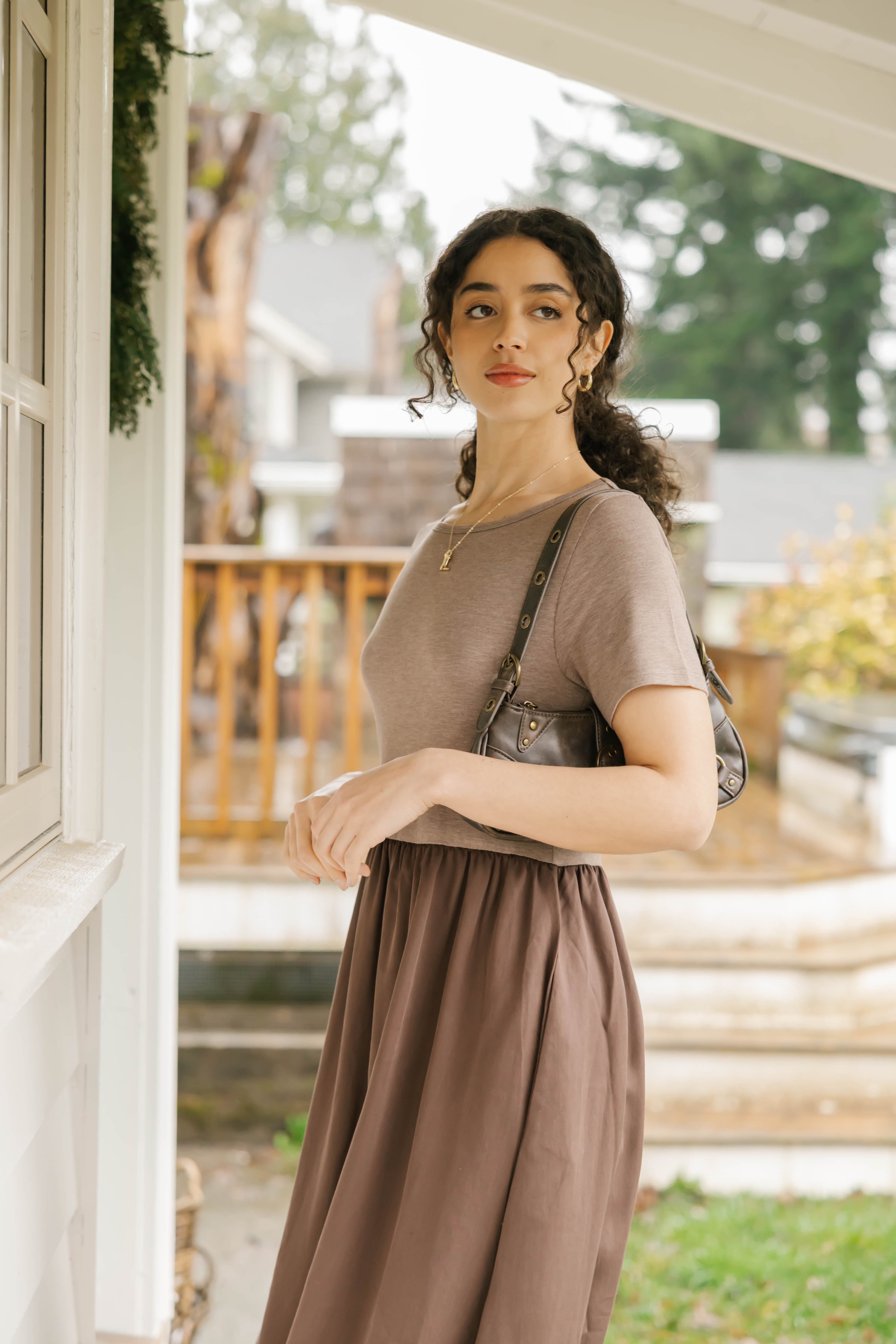 Andi Midi Dress in Mocha Brown/Espresso