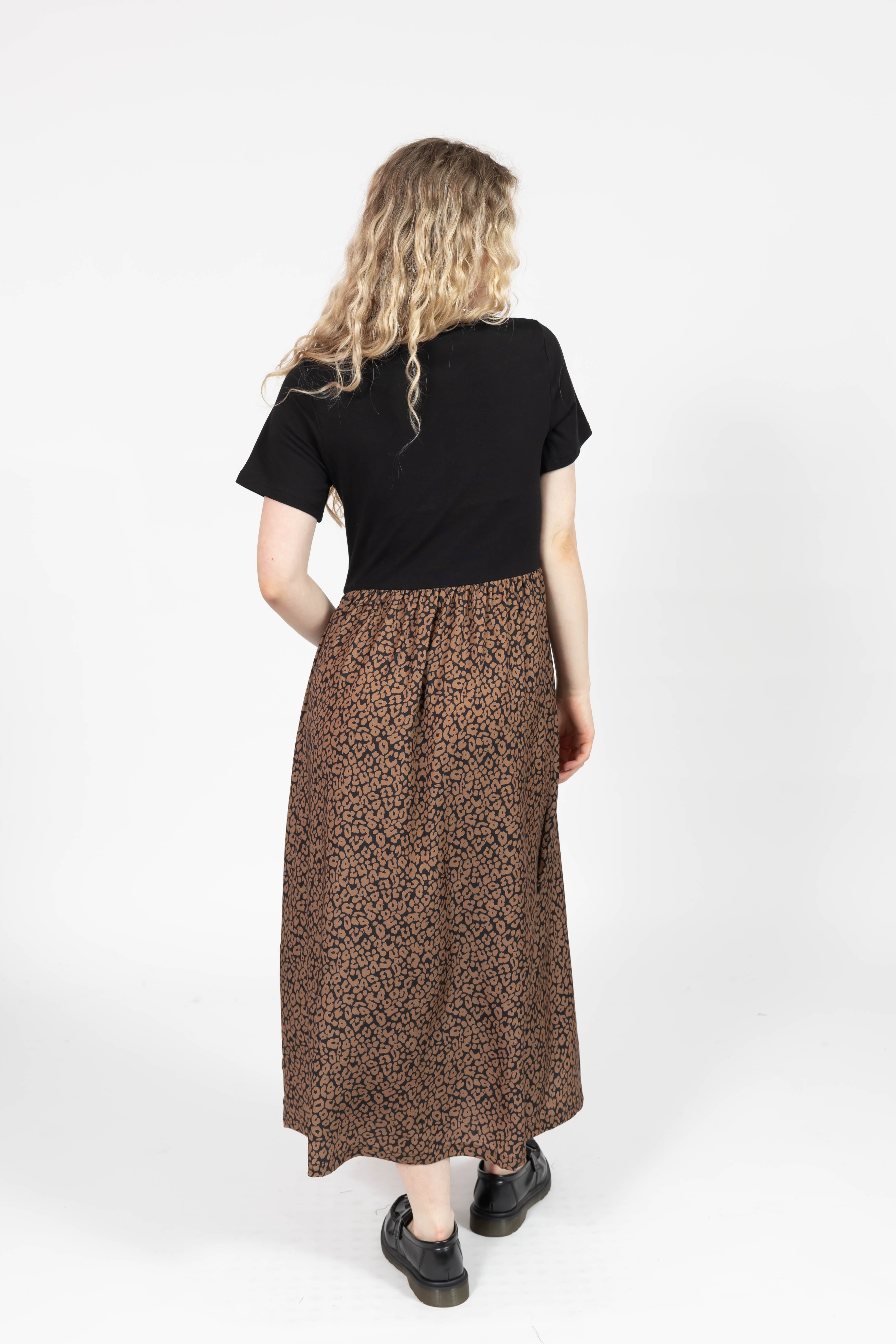 Andi Midi Dress in Midnight Black/Leopard