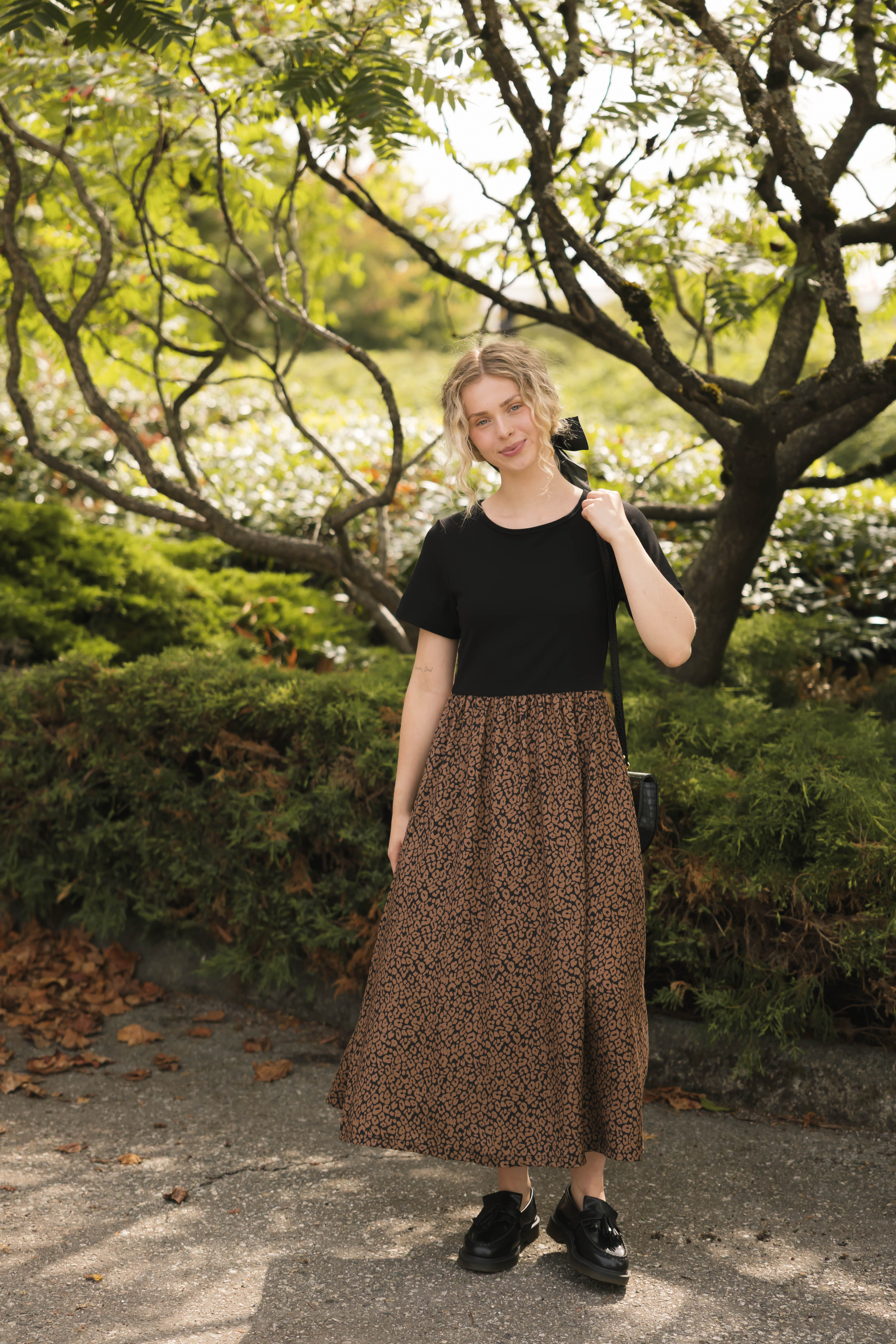 Andi Midi Dress in Midnight Black/Leopard