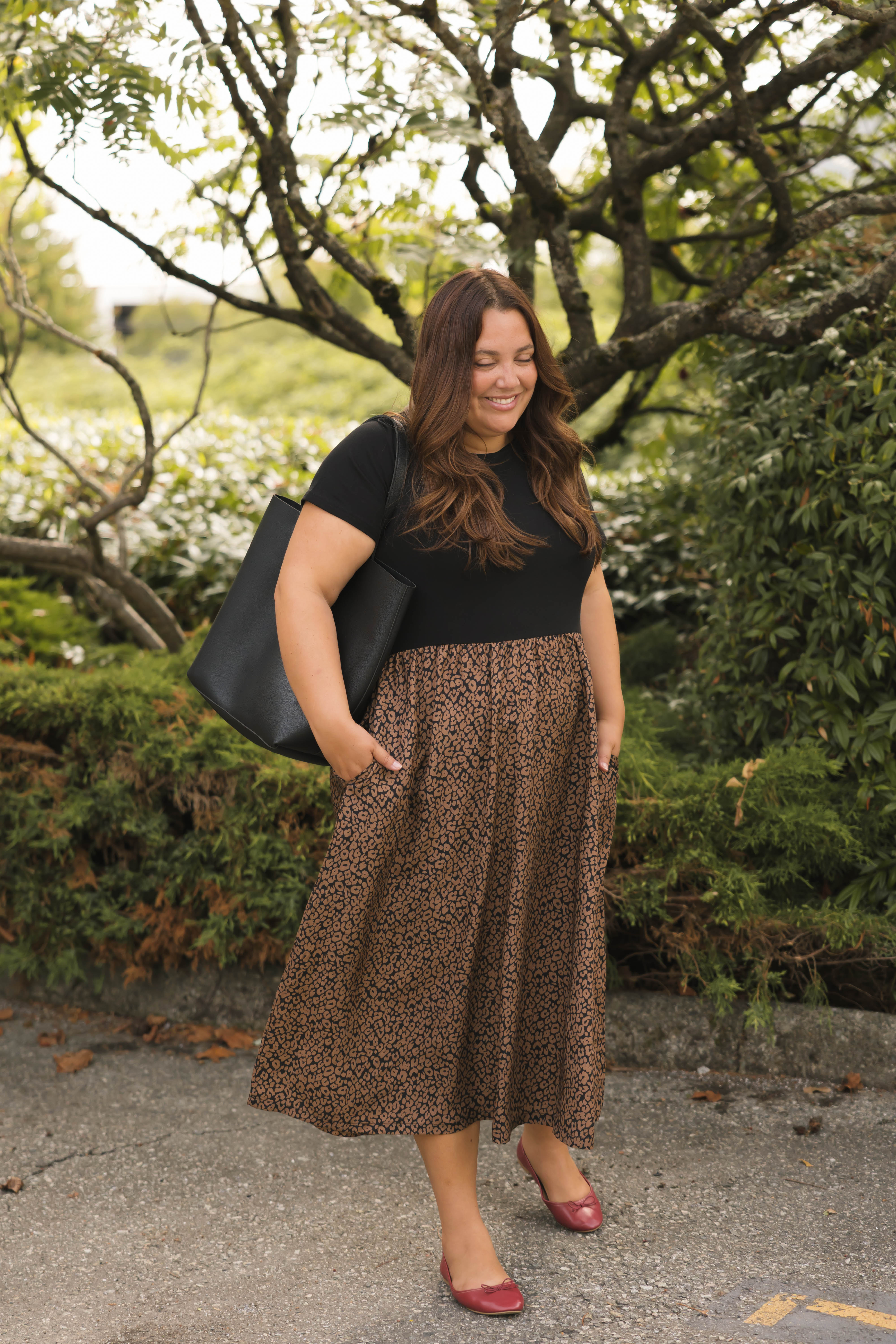 Andi Midi Dress in Midnight Black/Leopard