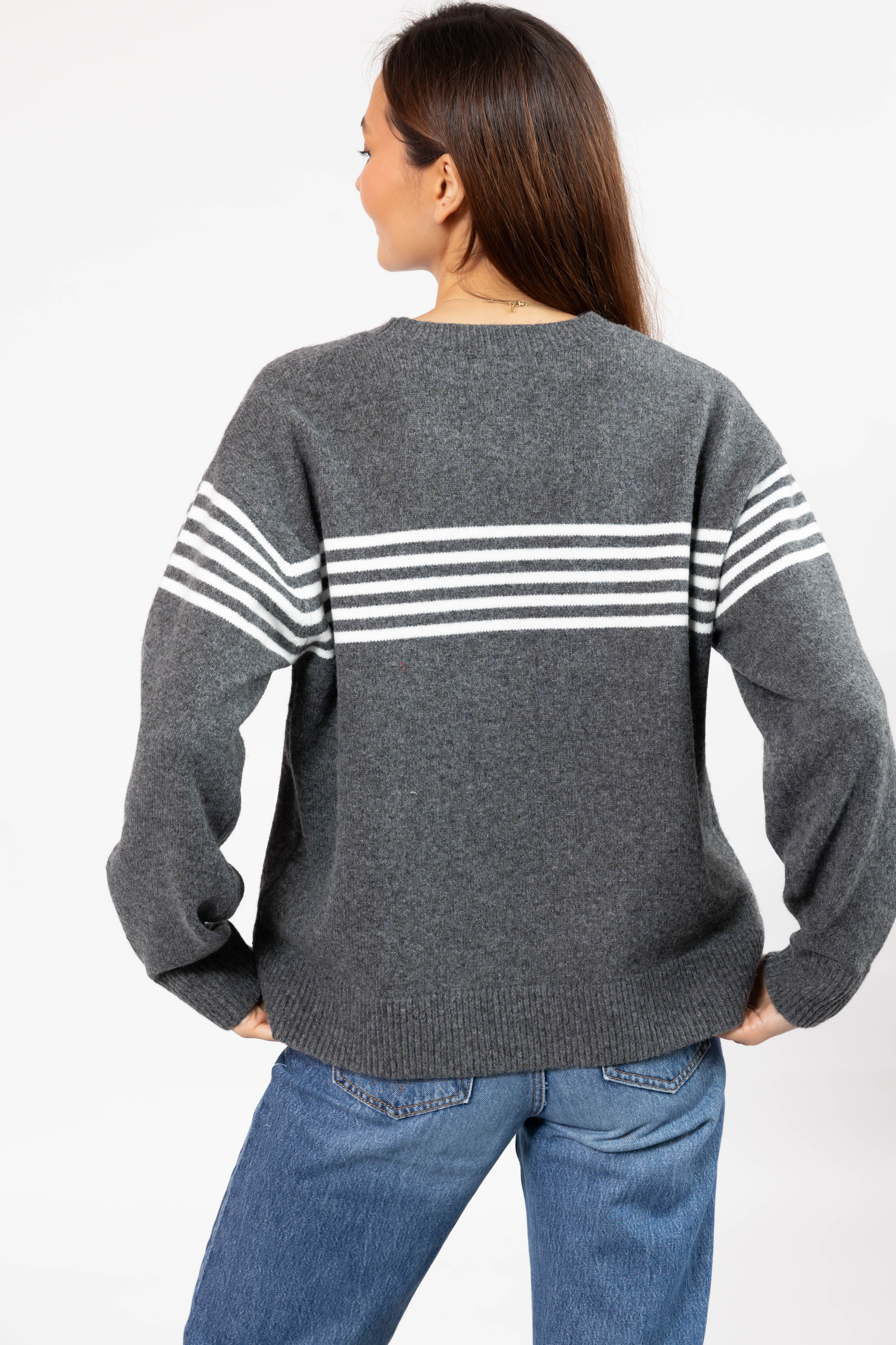 Apres Sweater in Grey/White Stripe