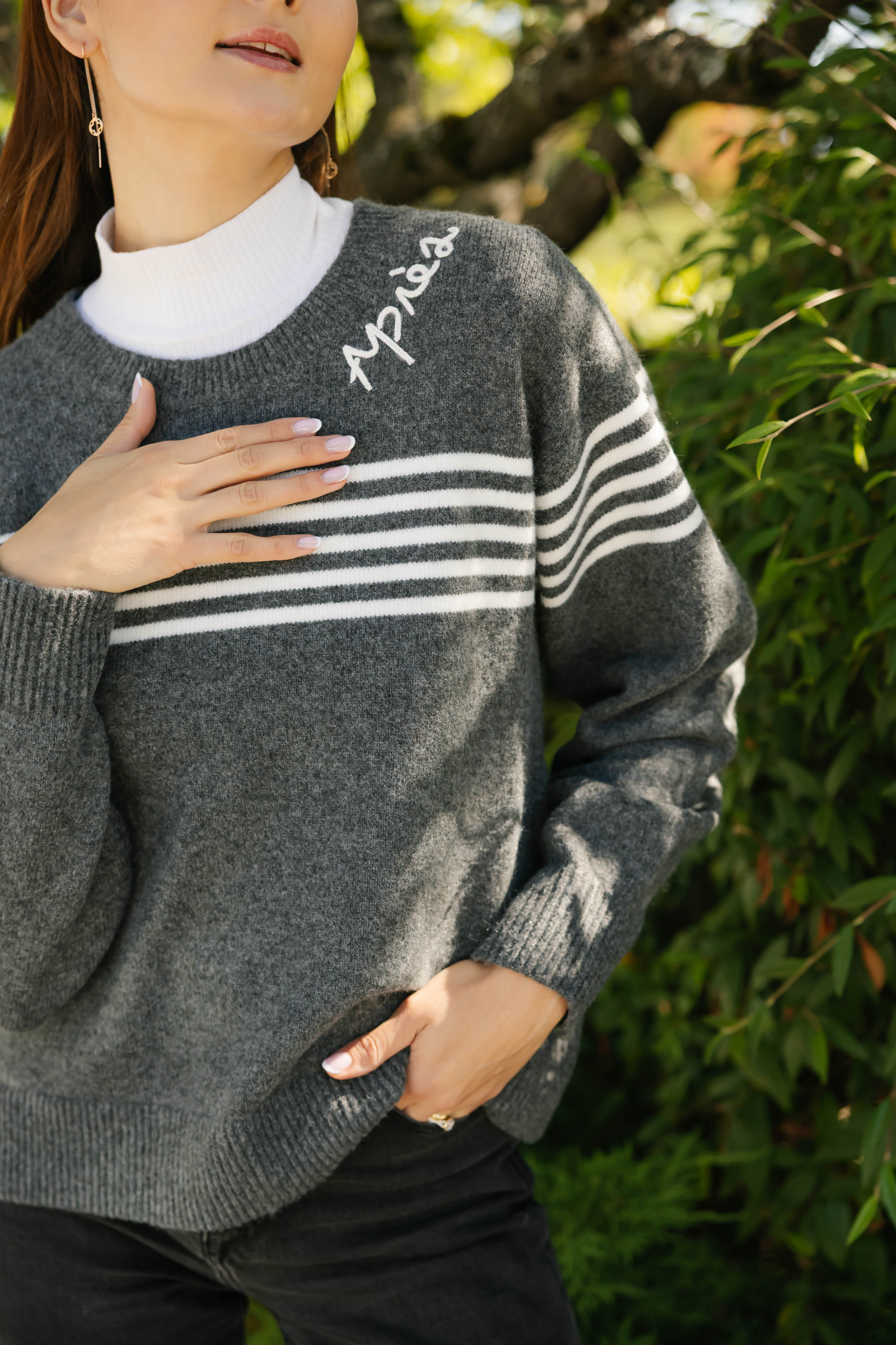 Apres Sweater in Grey/White Stripe
