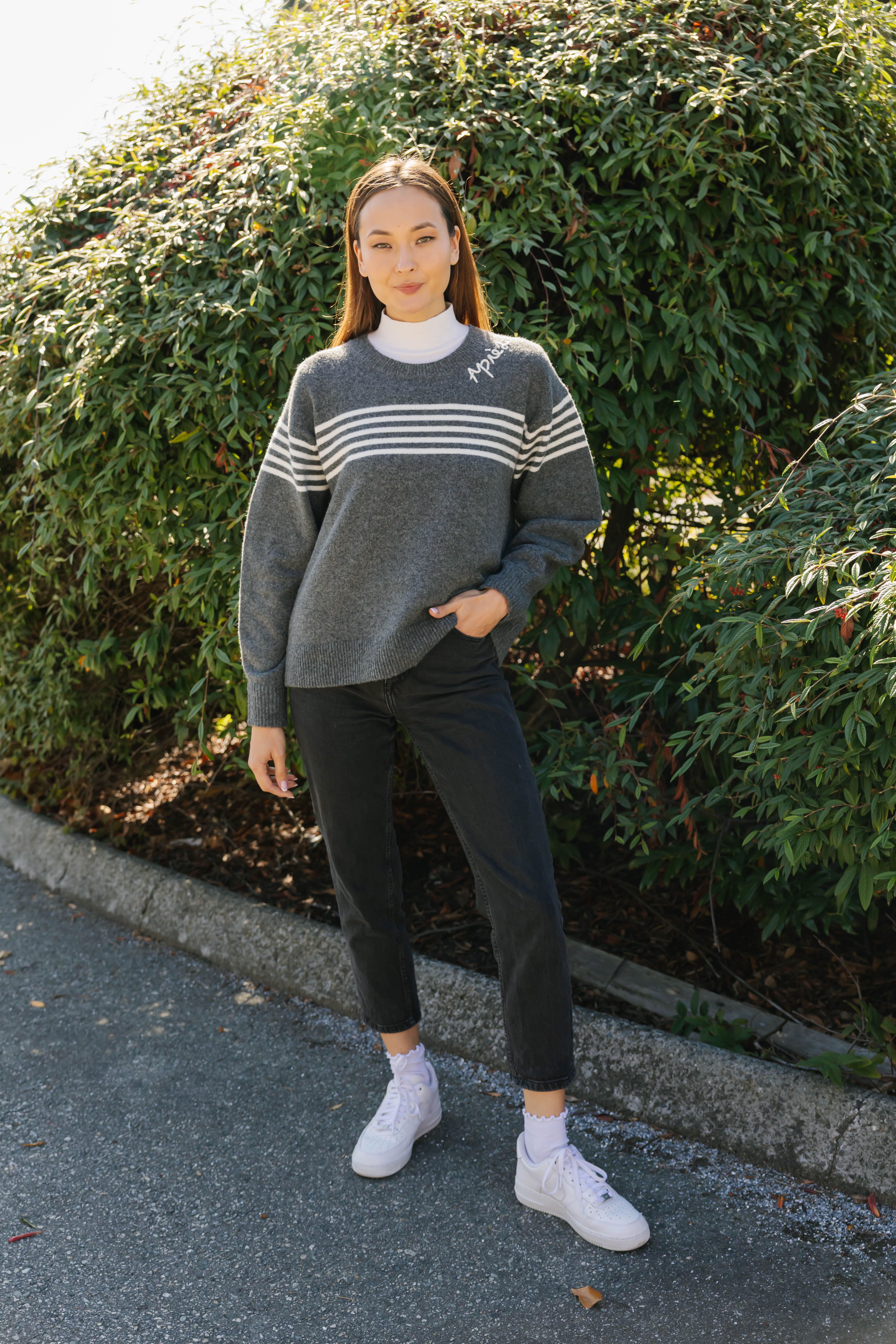 Apres Sweater in Grey/White Stripe
