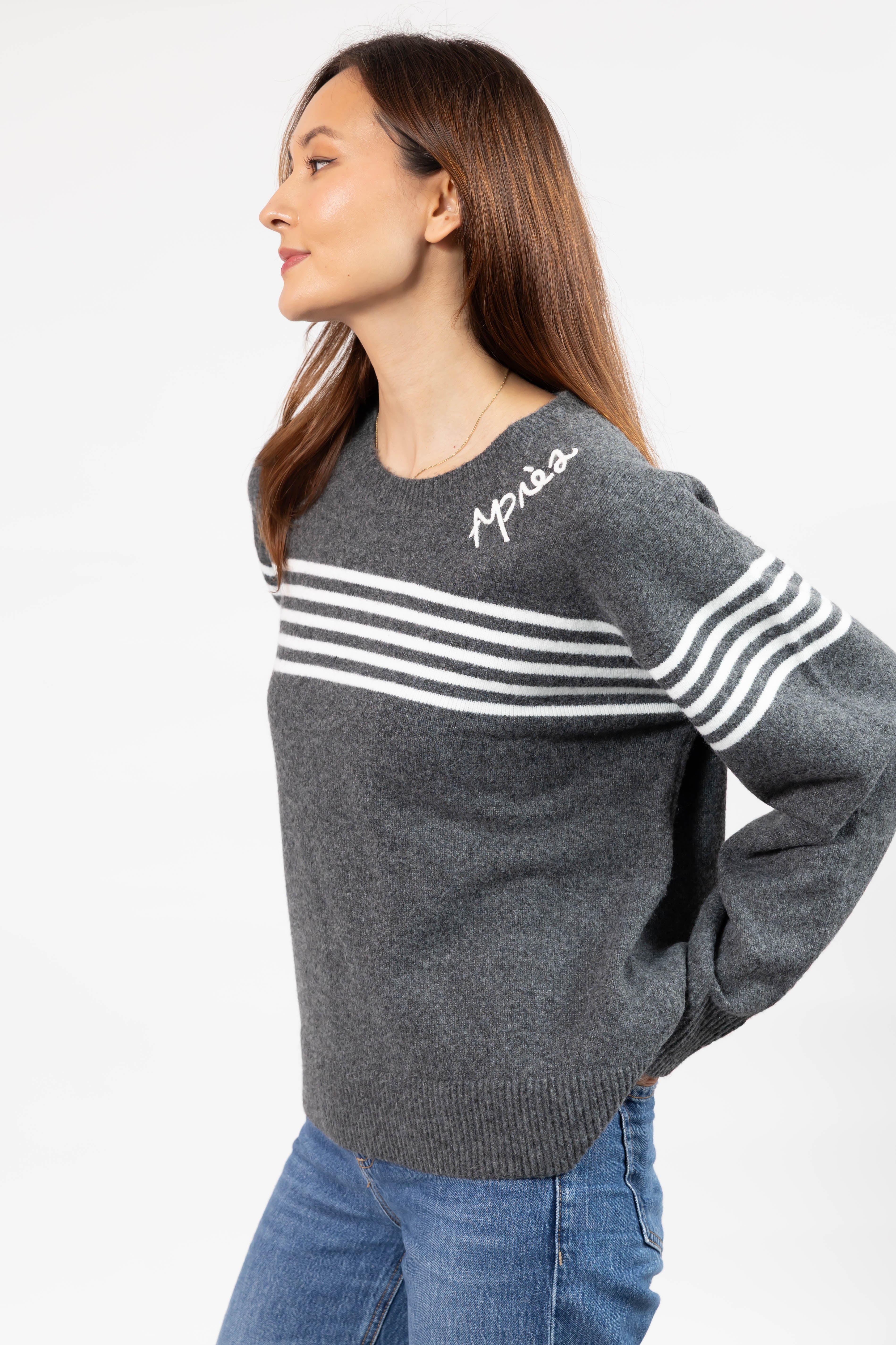 Apres Sweater in Grey/White Stripe