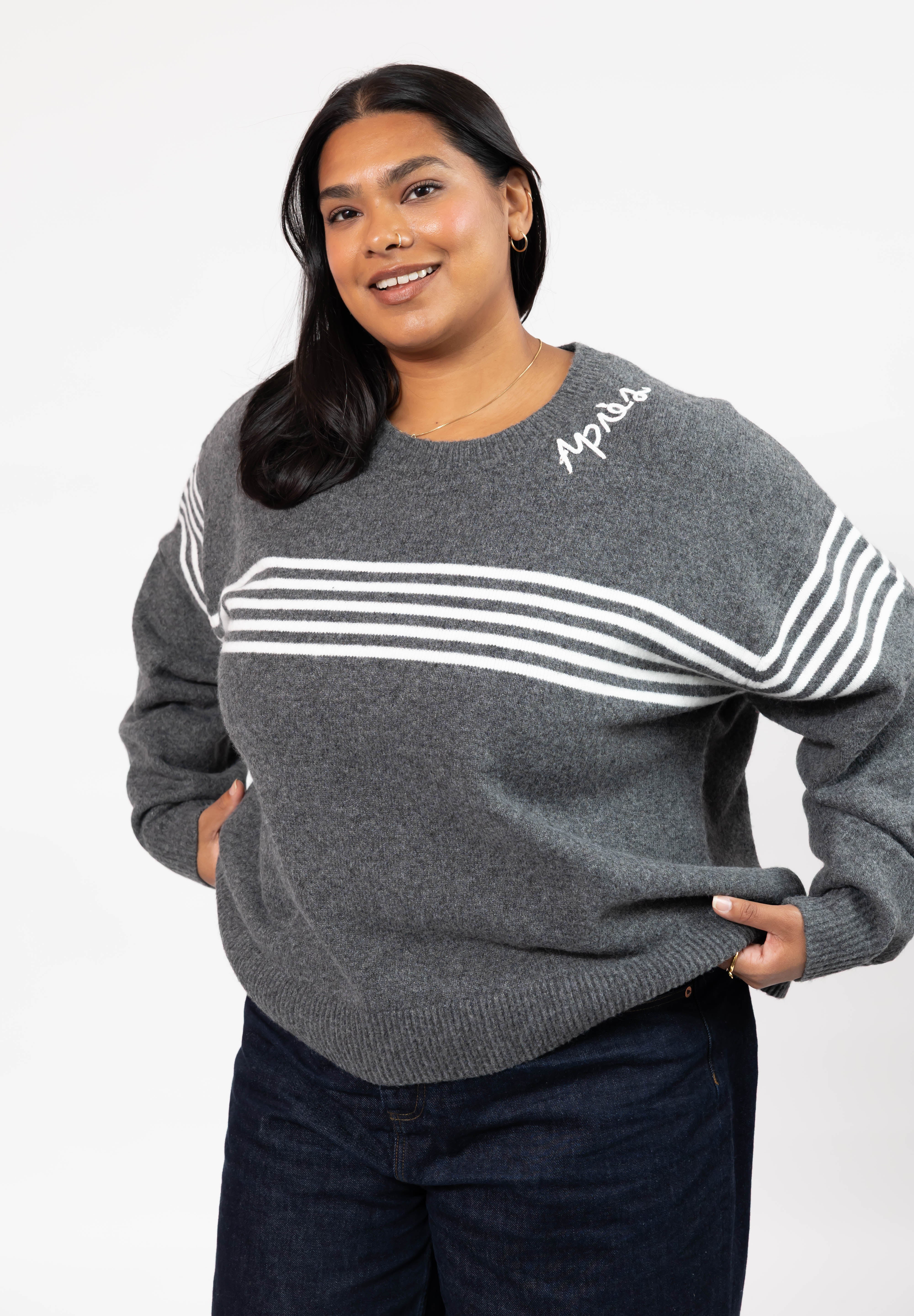Apres Sweater in Grey/White Stripe