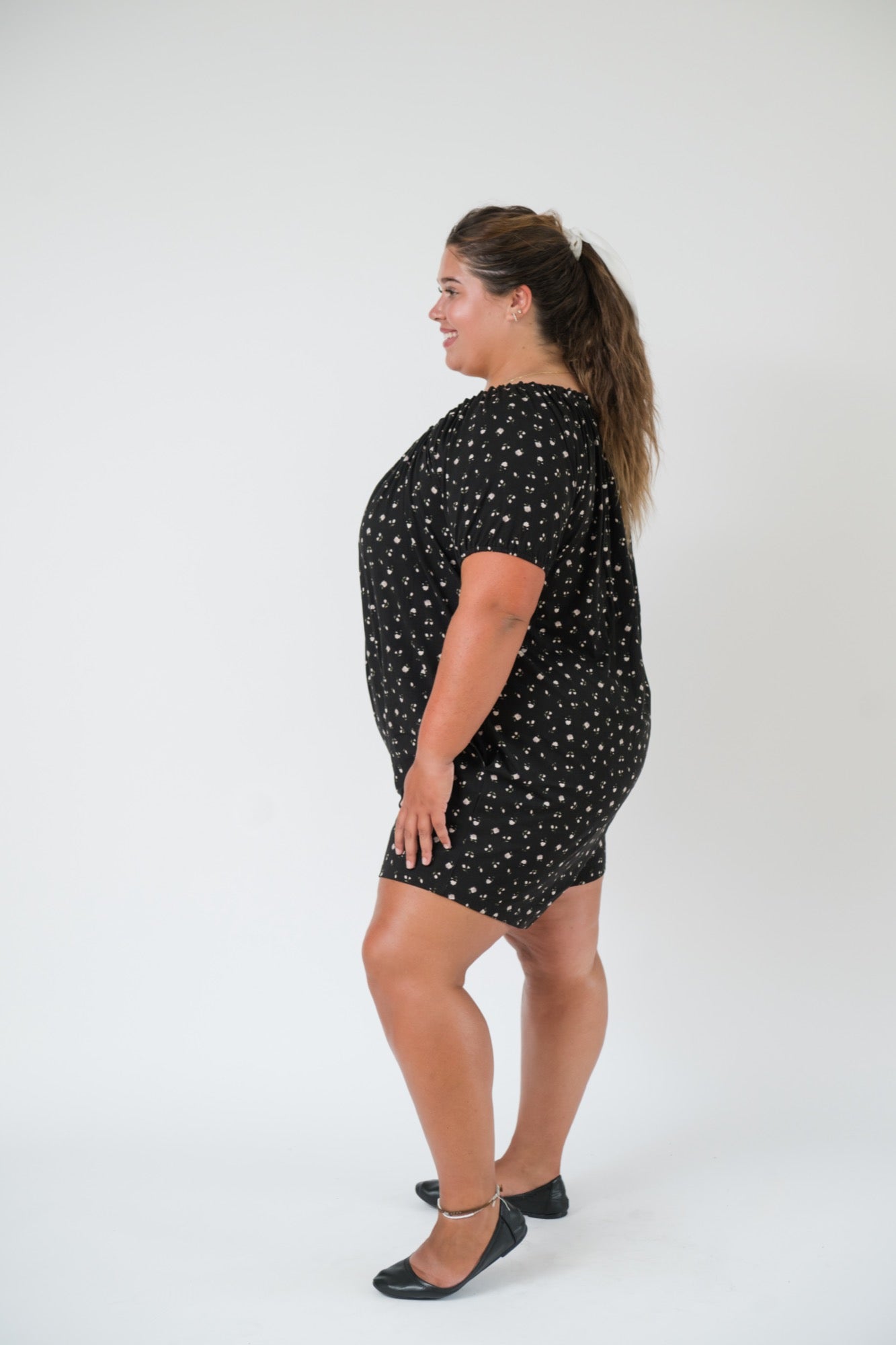Babydoll Romper in Black Floral