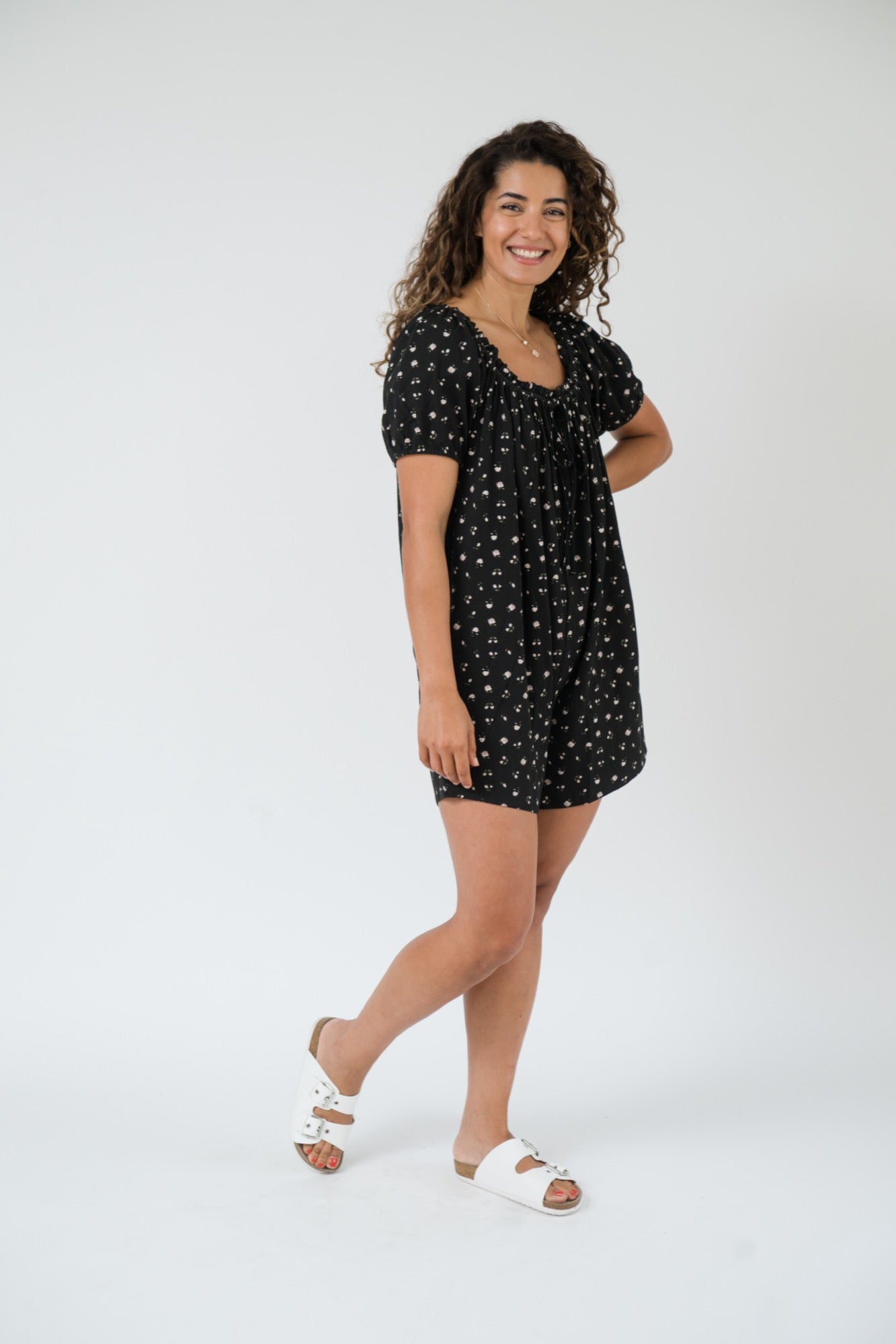 Babydoll Romper in Black Floral