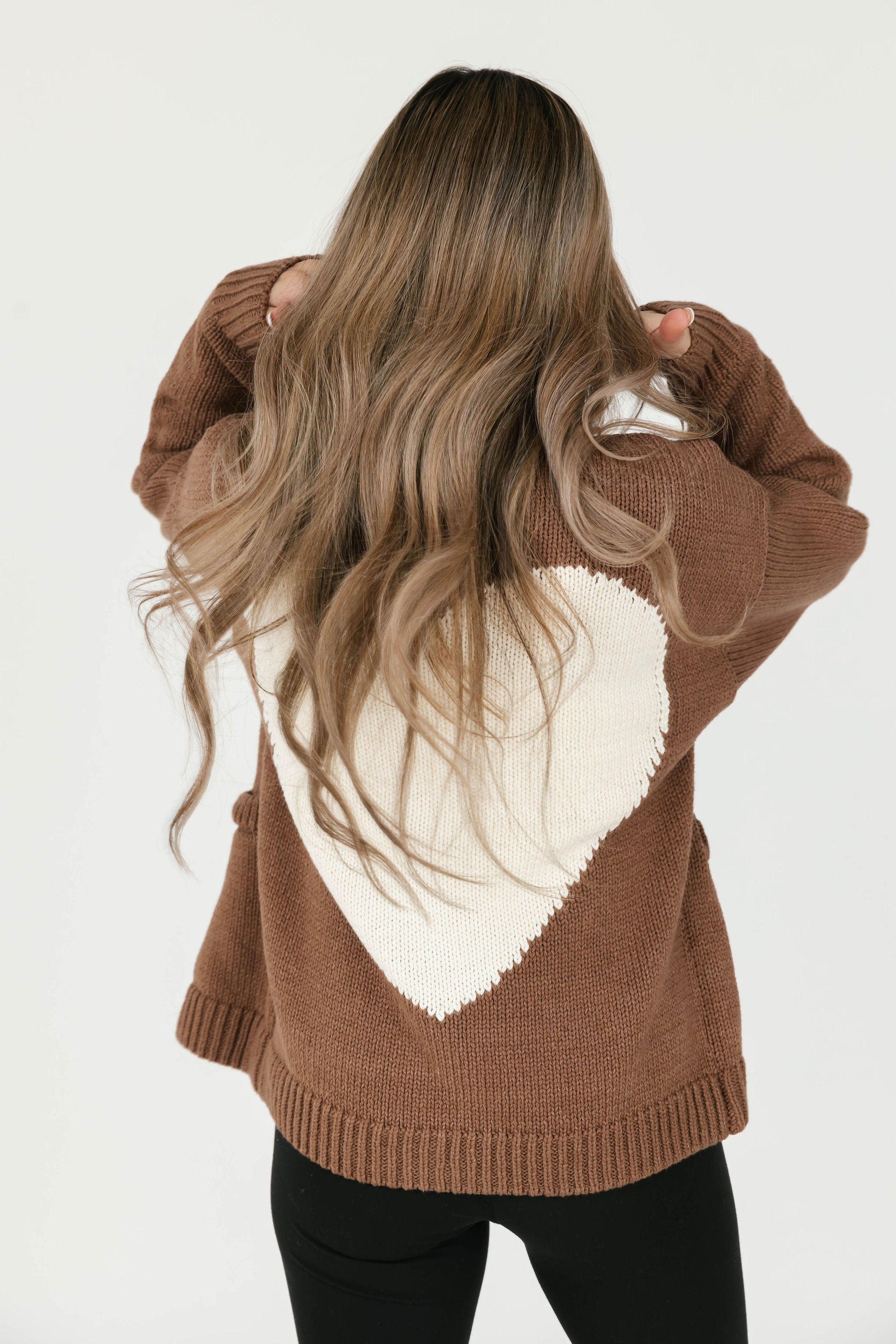 Big Heart Cardigan in Chocolate Brown + Cream