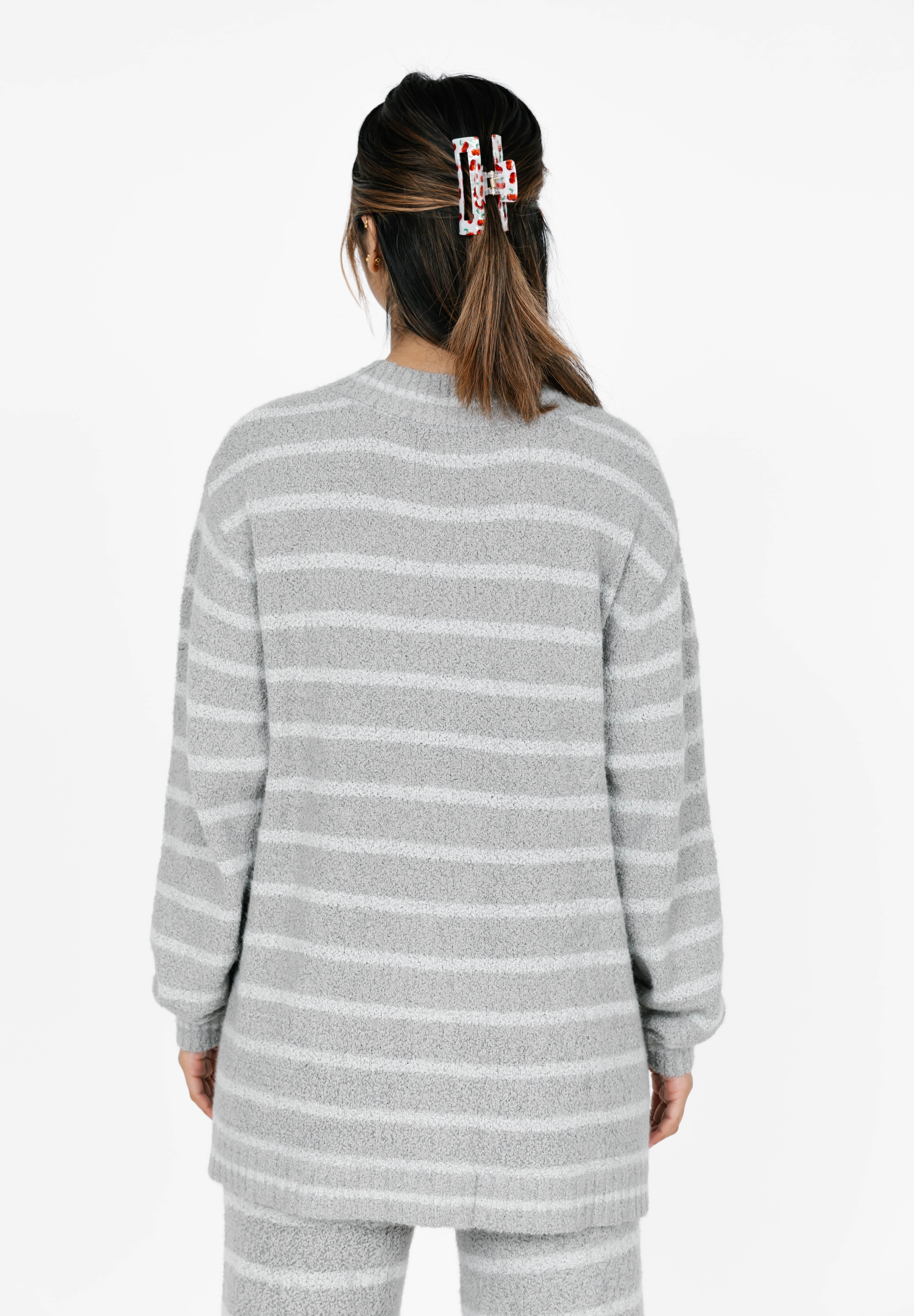 Bonnie Boucle Cardigan in Grey Stripe