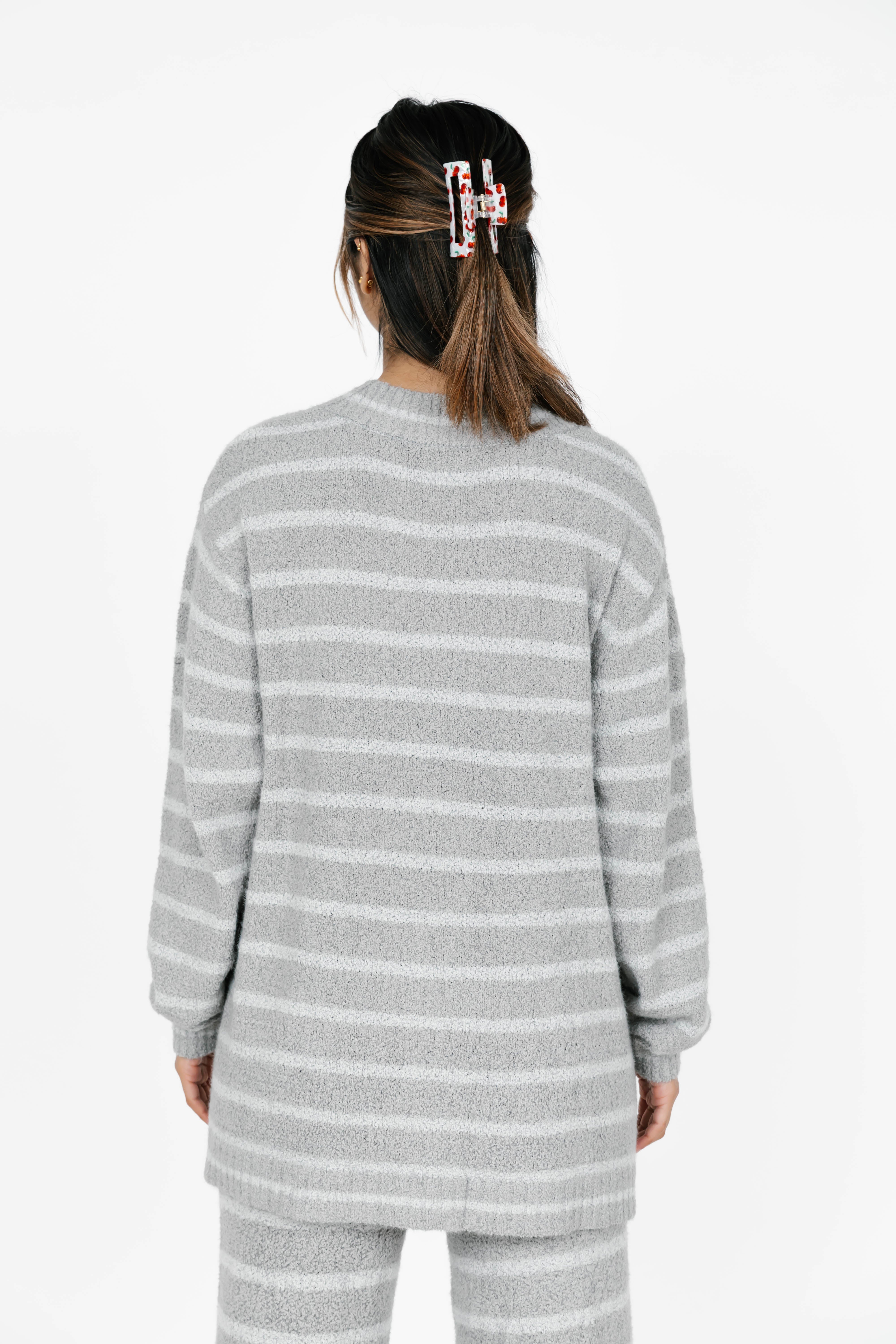 Bonnie Boucle Cardigan in Grey Stripe