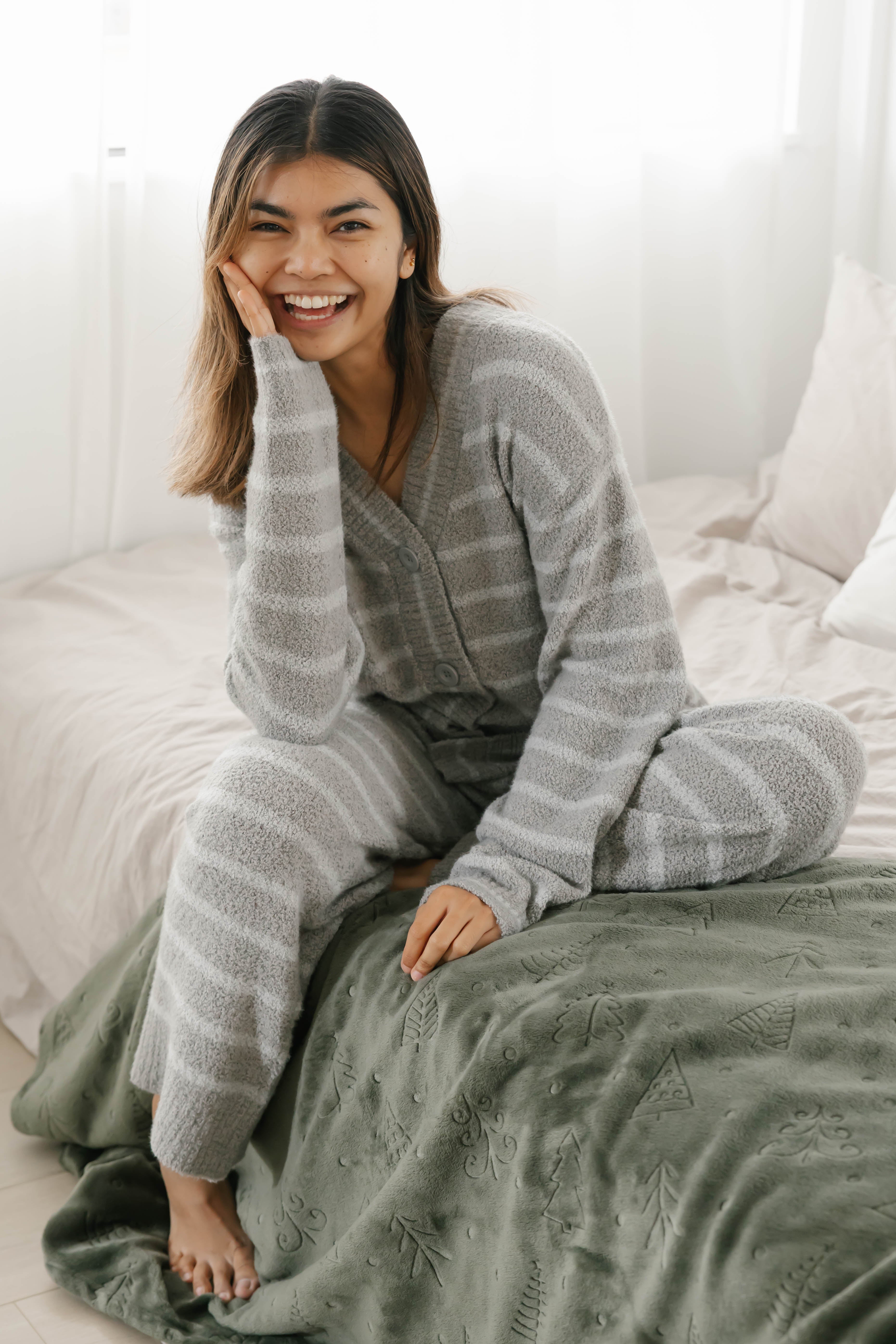 Bonnie Boucle Cardigan in Grey Stripe