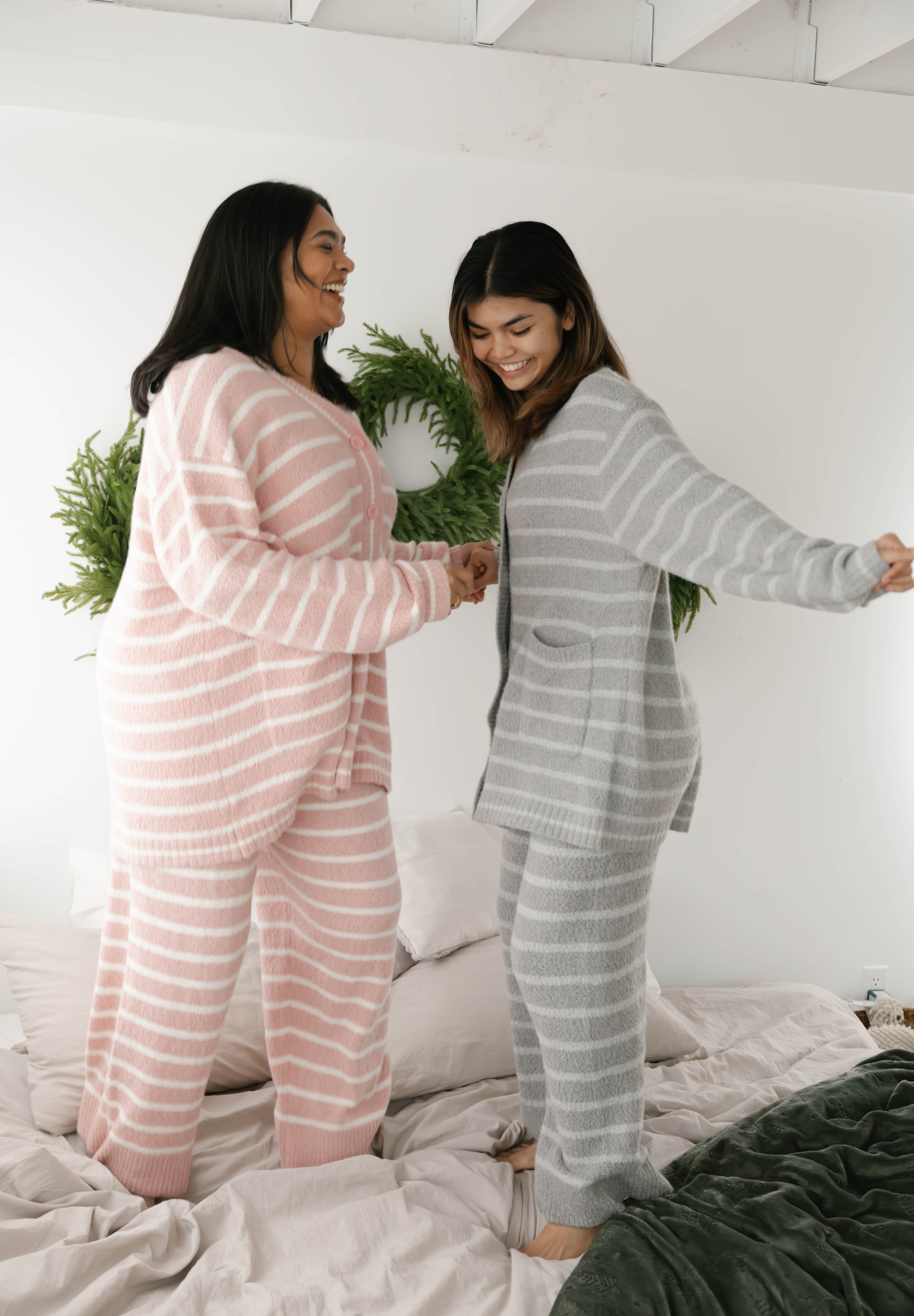 Bonnie Boucle Cardigan in Grey Stripe