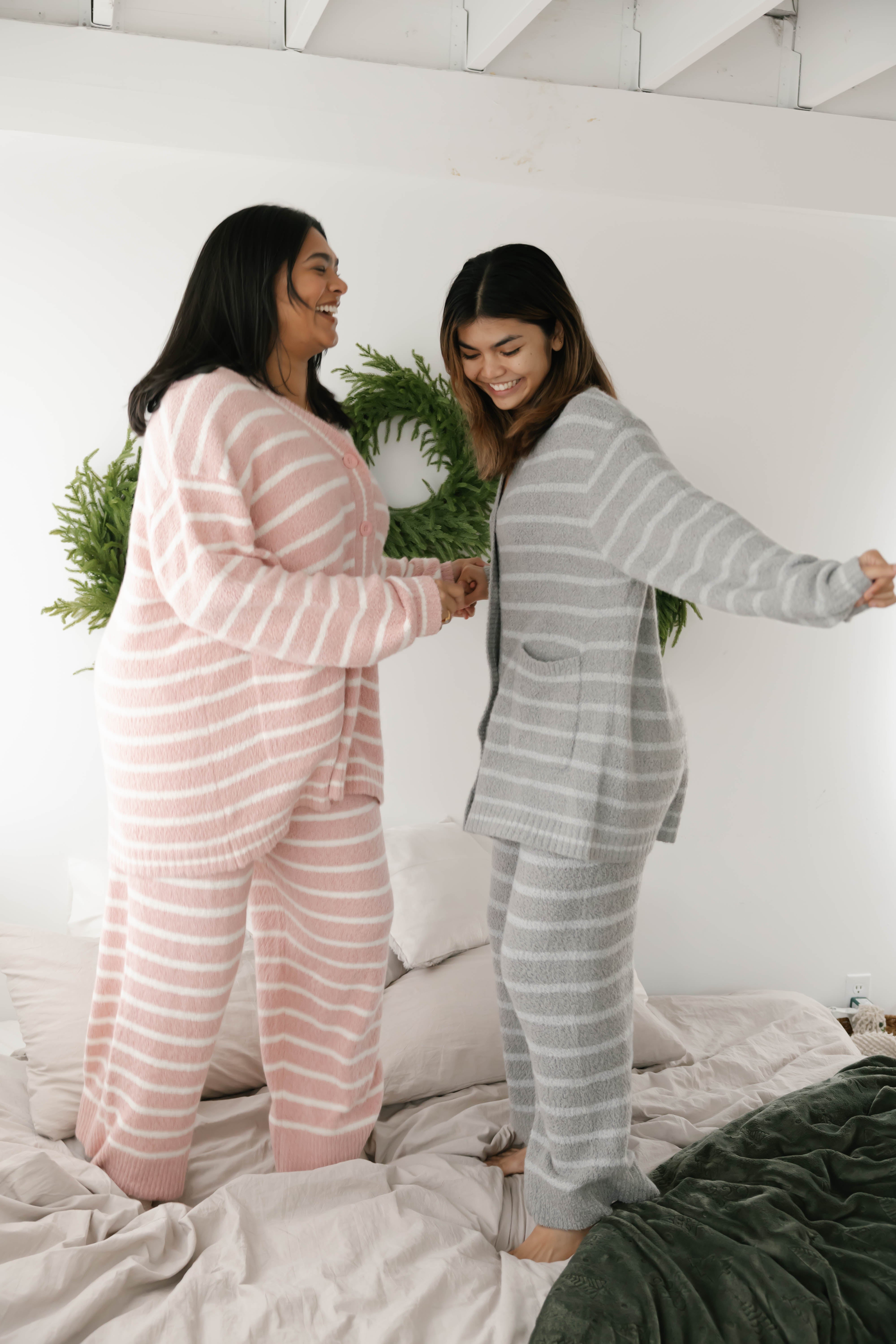 Bonnie Boucle Cardigan in Grey Stripe