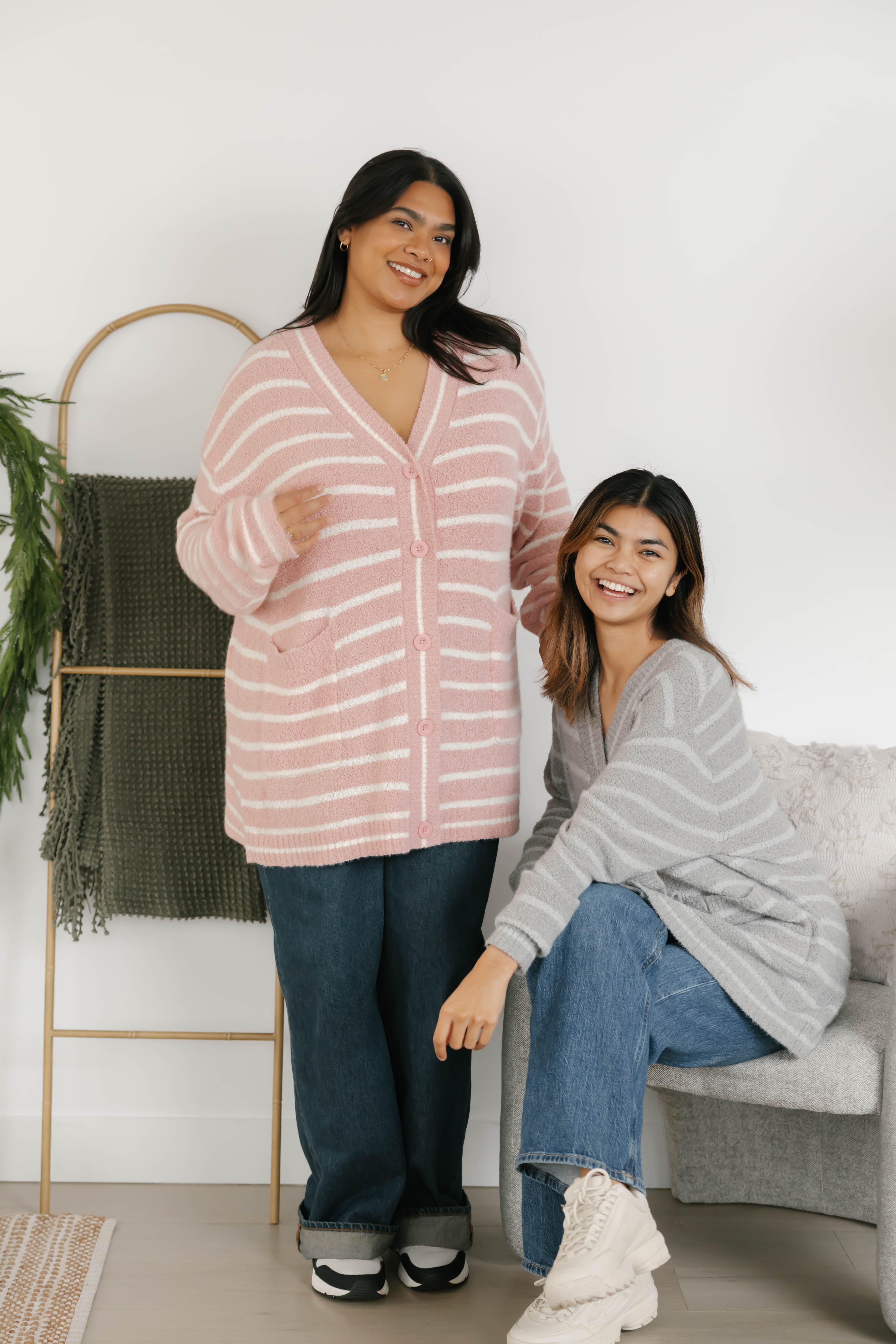 Bonnie Boucle Cardigan in Grey Stripe