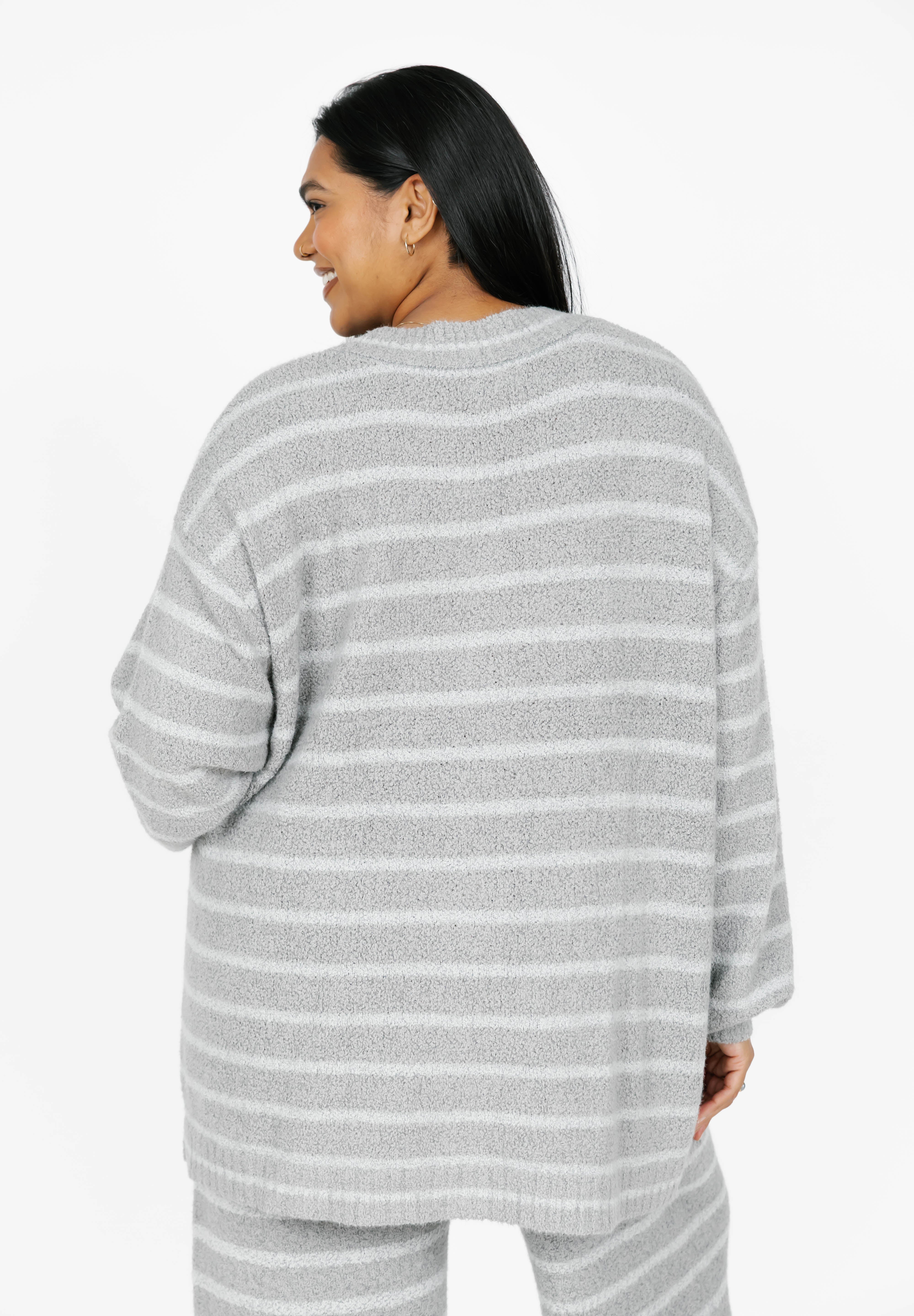 Bonnie Boucle Cardigan in Grey Stripe
