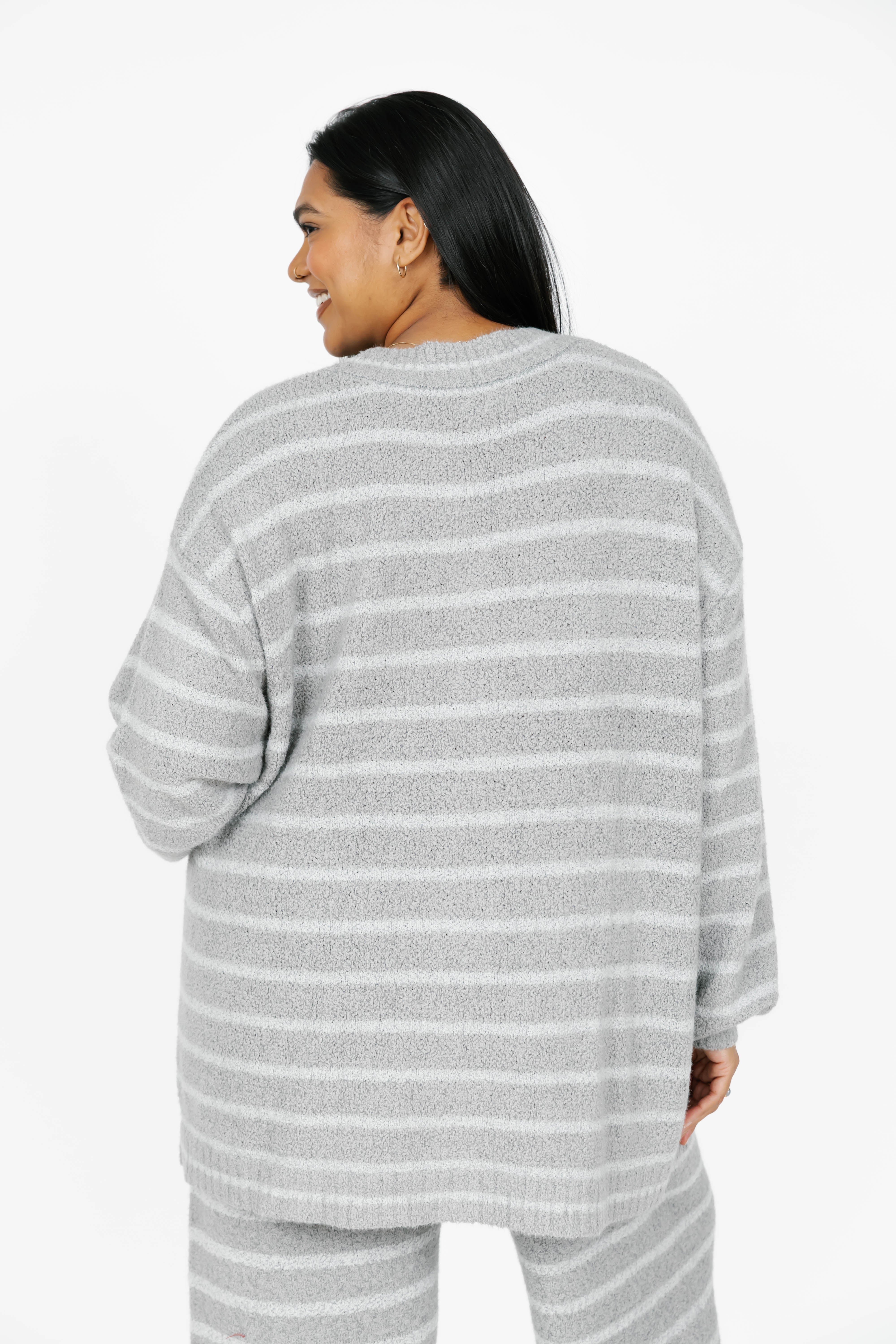 Bonnie Boucle Cardigan in Grey Stripe